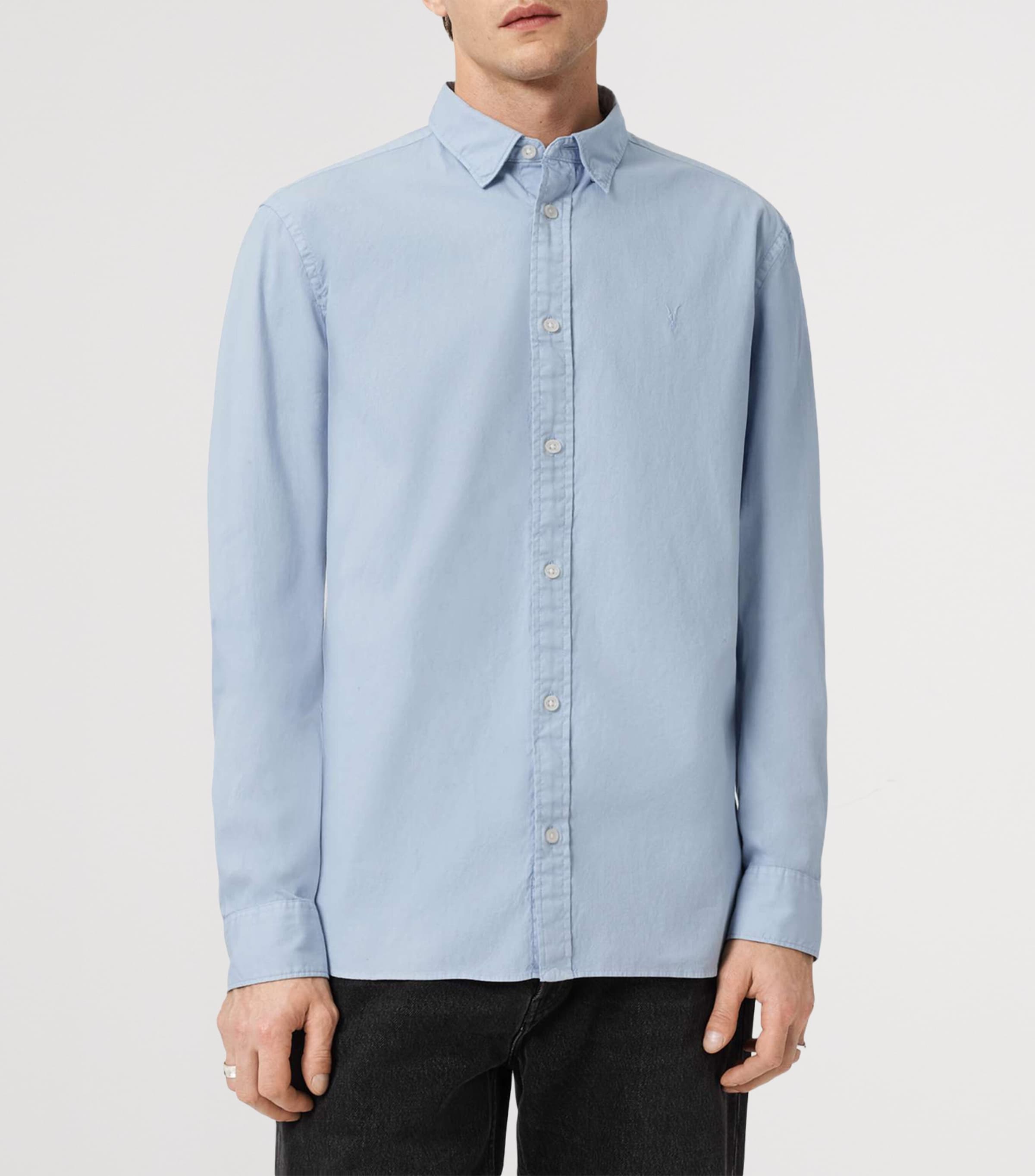 AllSaints Mens Stretch-Cotton Hawthorne Shirt Villa Blue Image 3