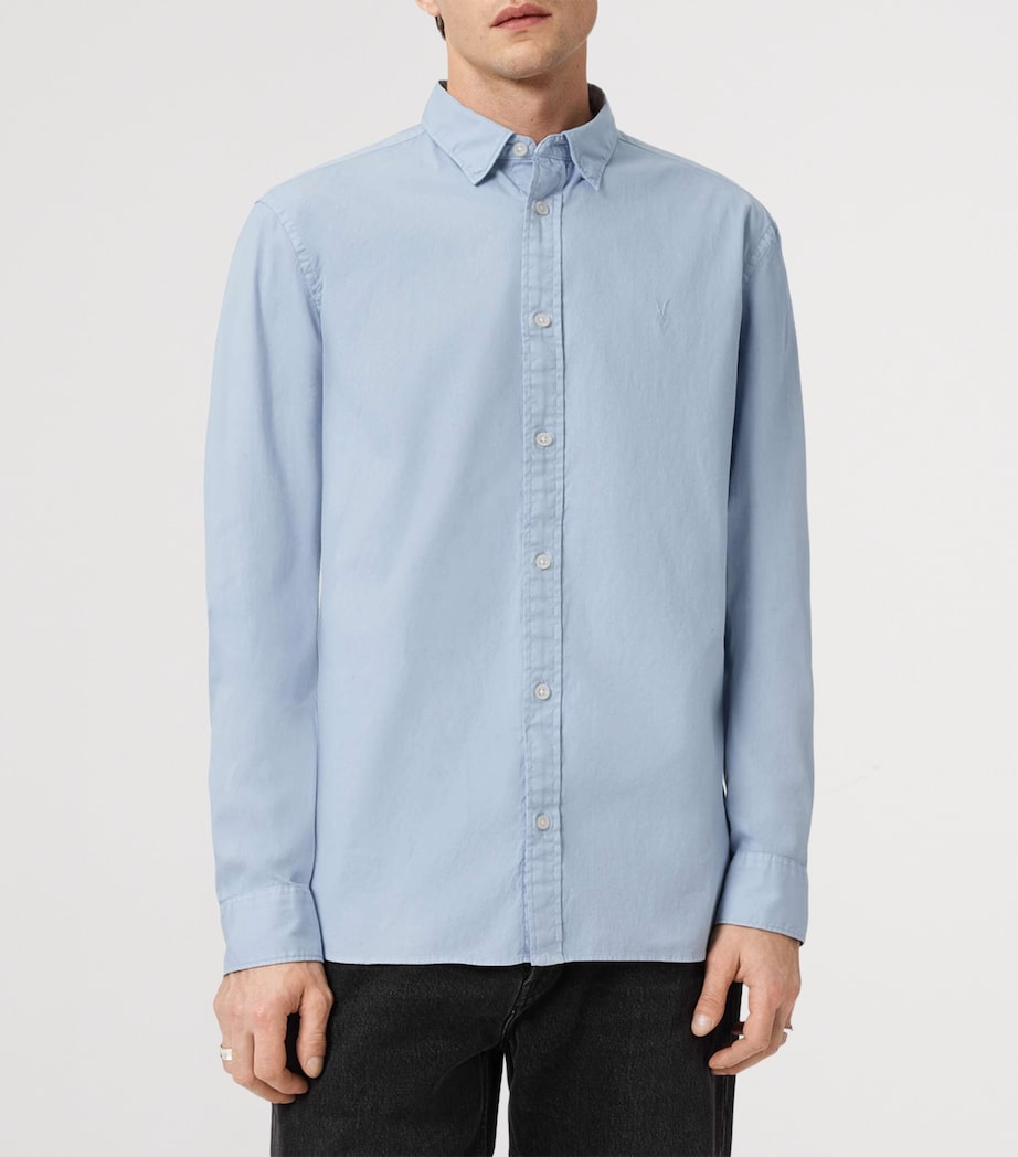 AllSaints Mens Stretch-Cotton Hawthorne Shirt Villa Blue Image 3