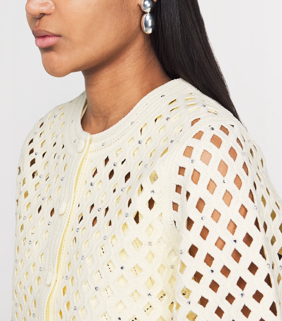 Maje Womens Embellished Crochet Cardigan Pale Yellow Image 3