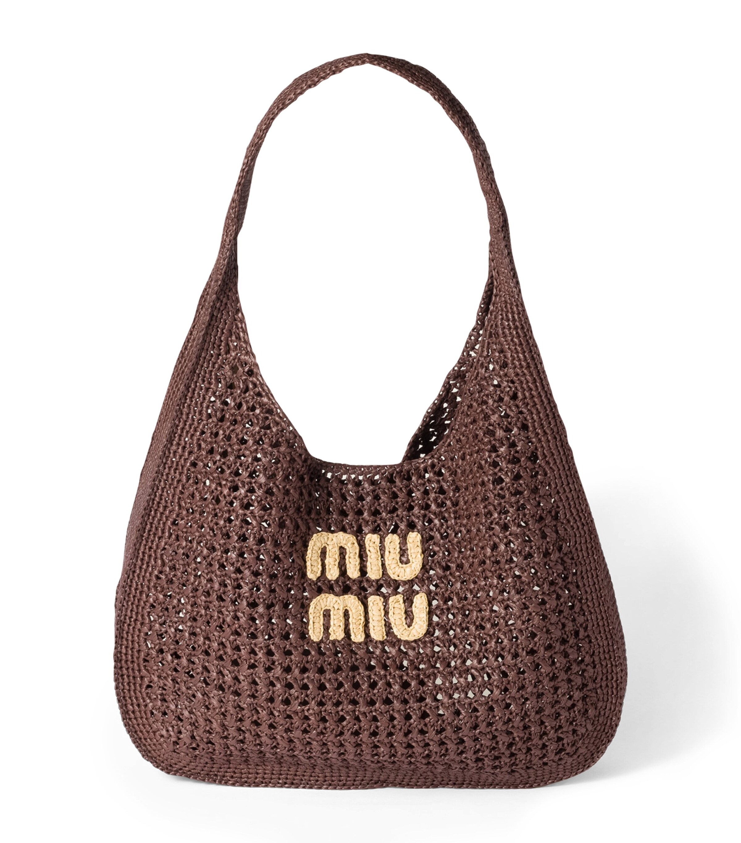 Miu Miu Brown Raffia-Effect Woven Shoulder Bag | Harrods FR