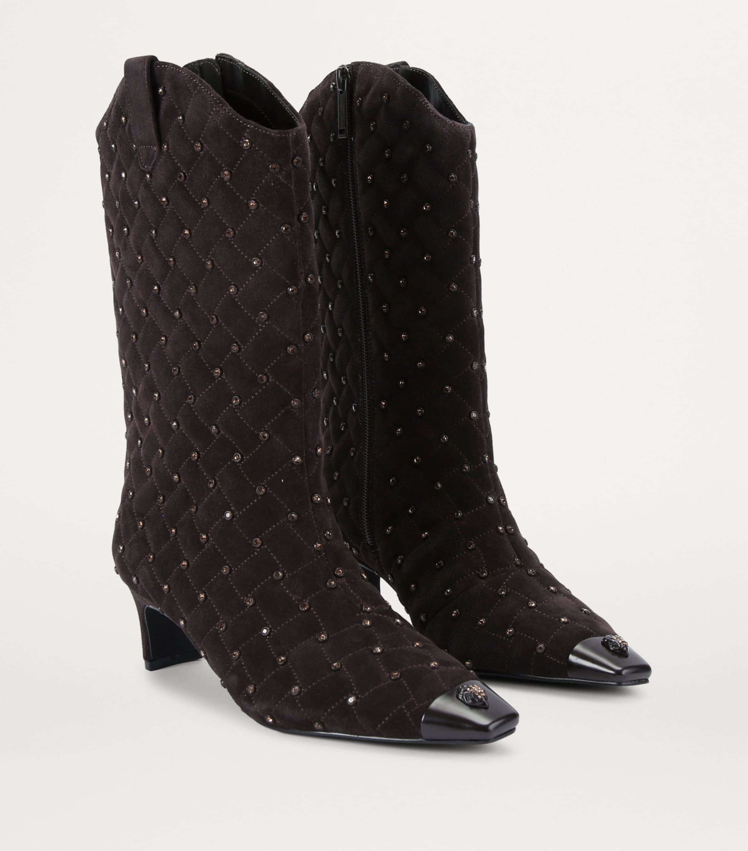 Kurt Geiger London Leather Cyrstal Embellished Regent Boots Dark Brown Image 3