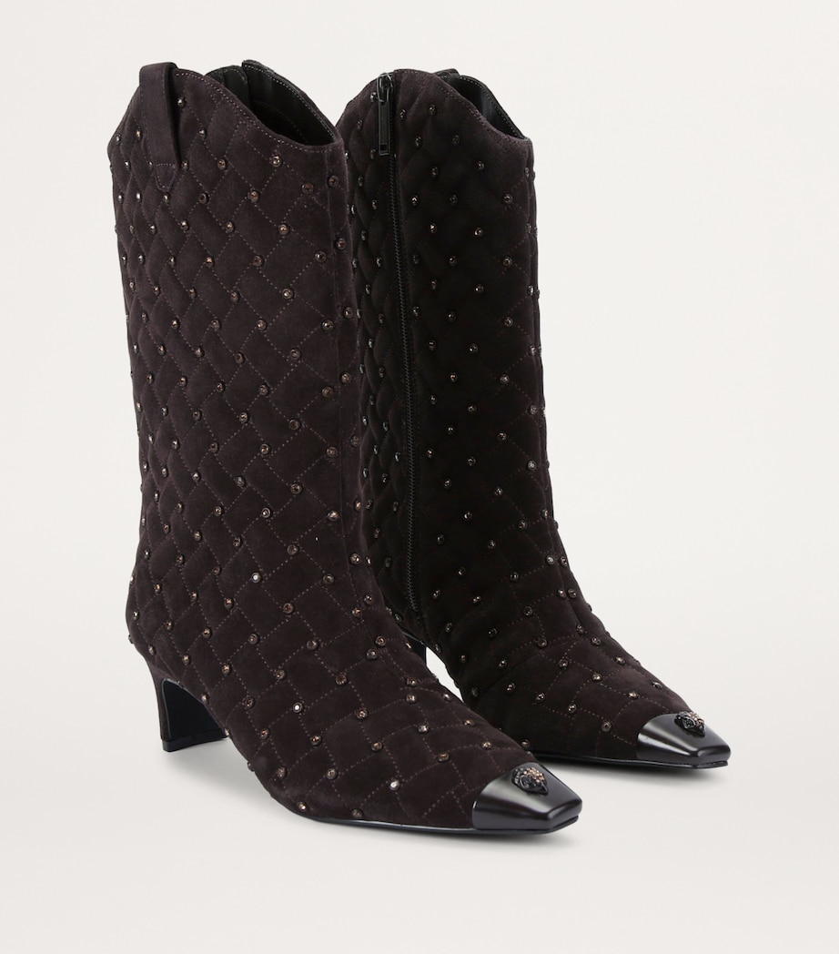 Leather Cyrstal Embellished Regent Boots DARK BROWN Image 3
