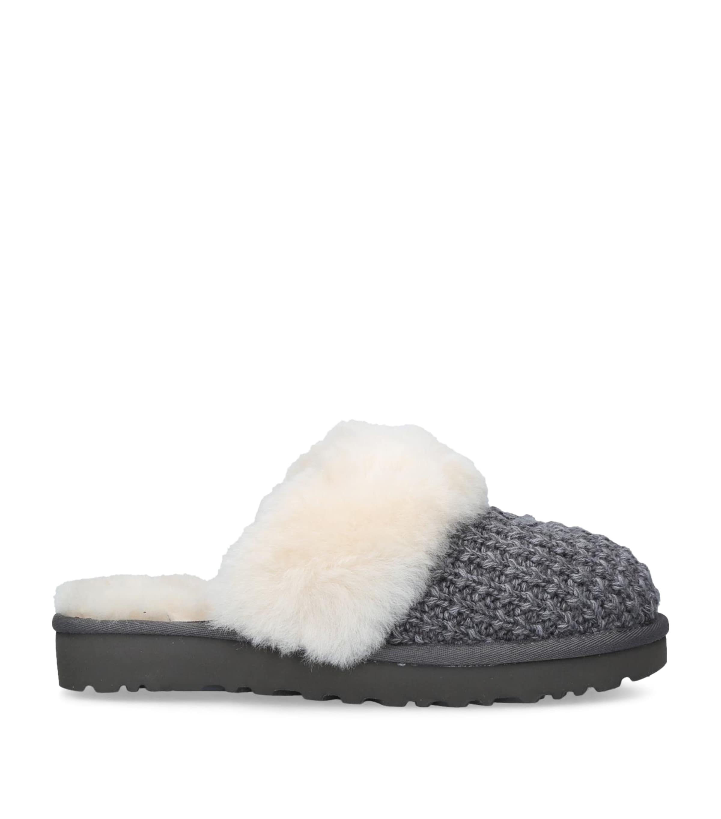 Ugg Shearling Cozy Knit Slippers In White