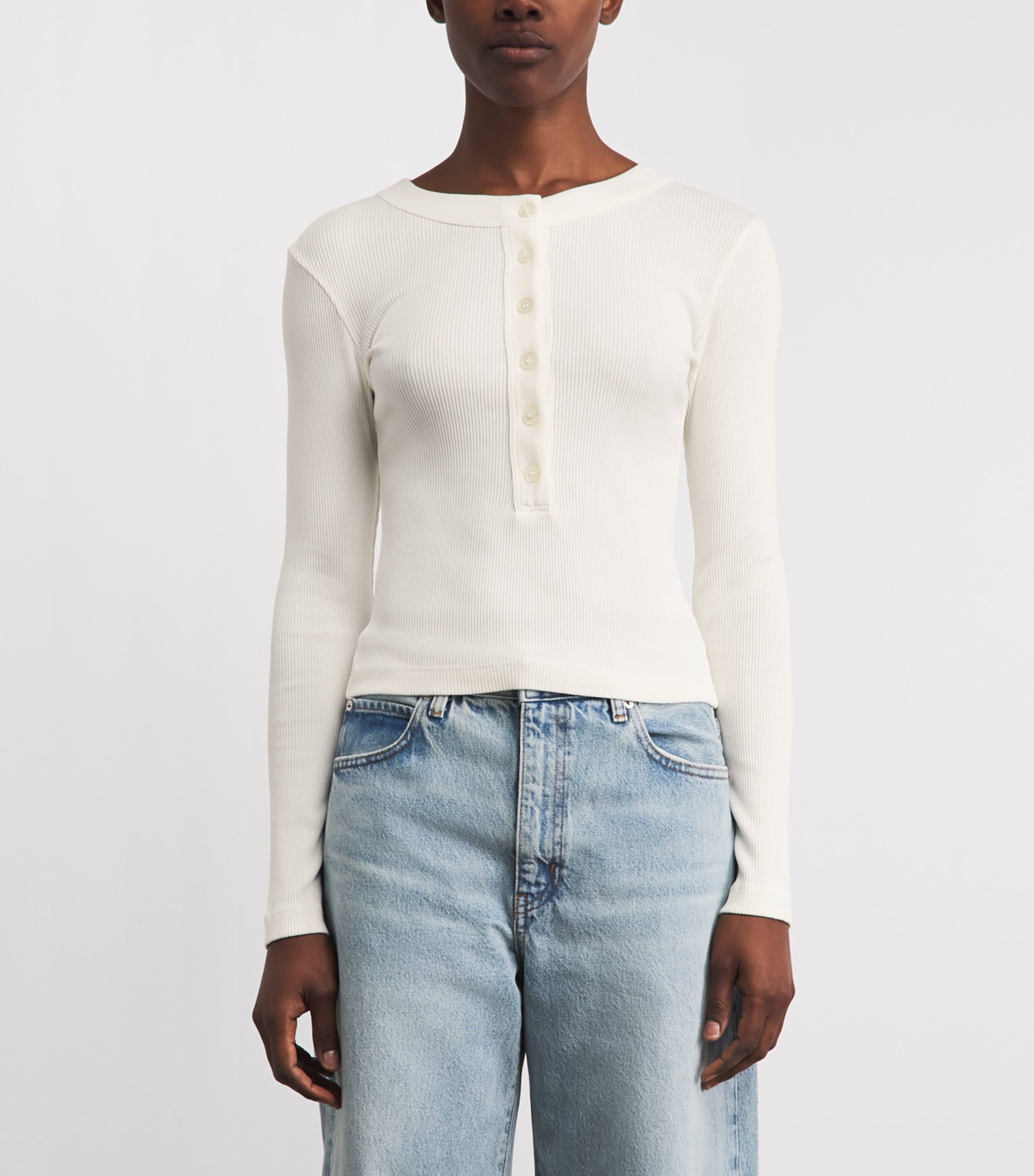 Citizens of Humanity Womens Varra Henley T-Shirt Pashmina Off White Image 4