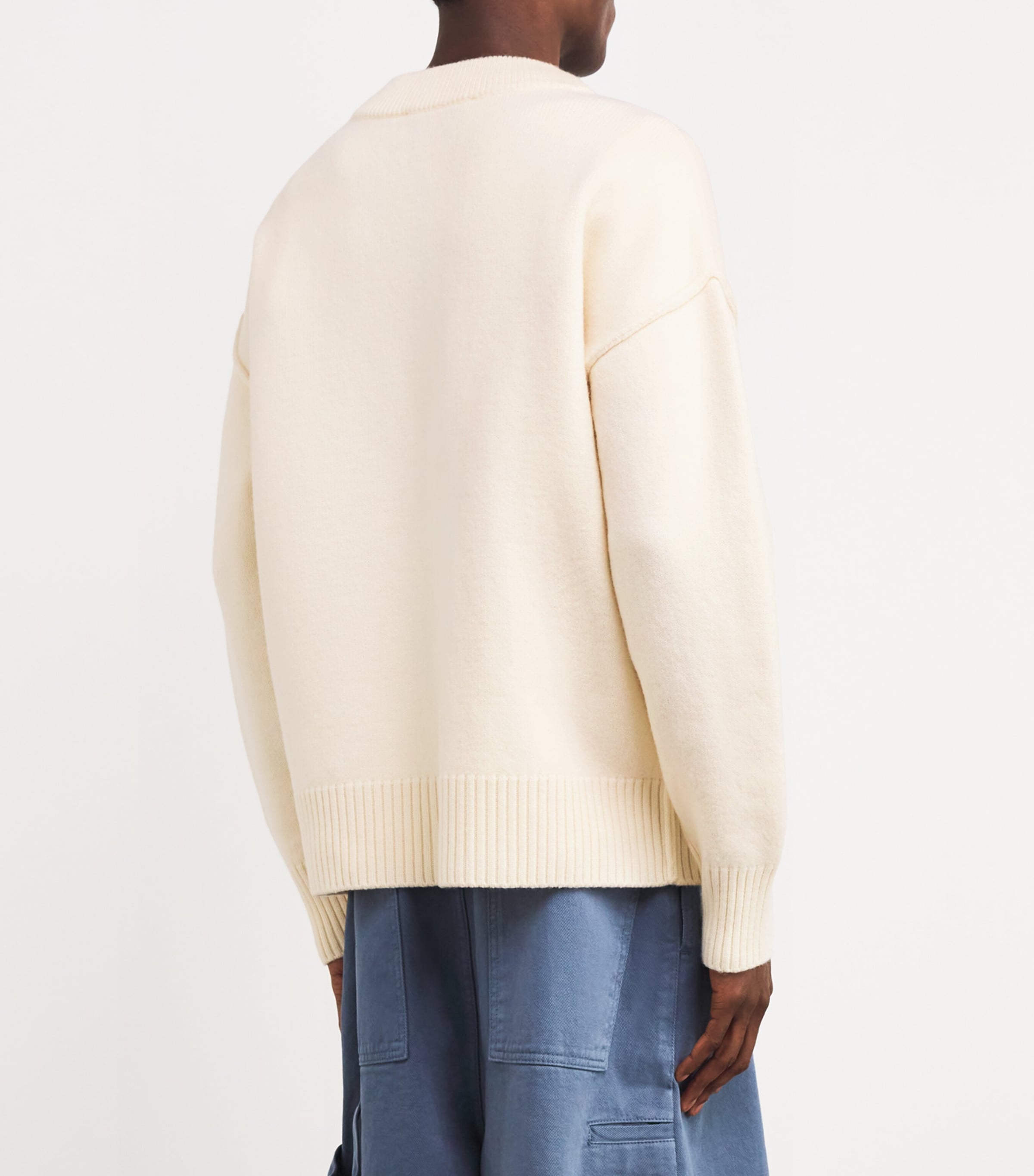 AMI Paris Mens Virgin Wool Ami de Coeur Cardigan Ecru/rouge Image 4