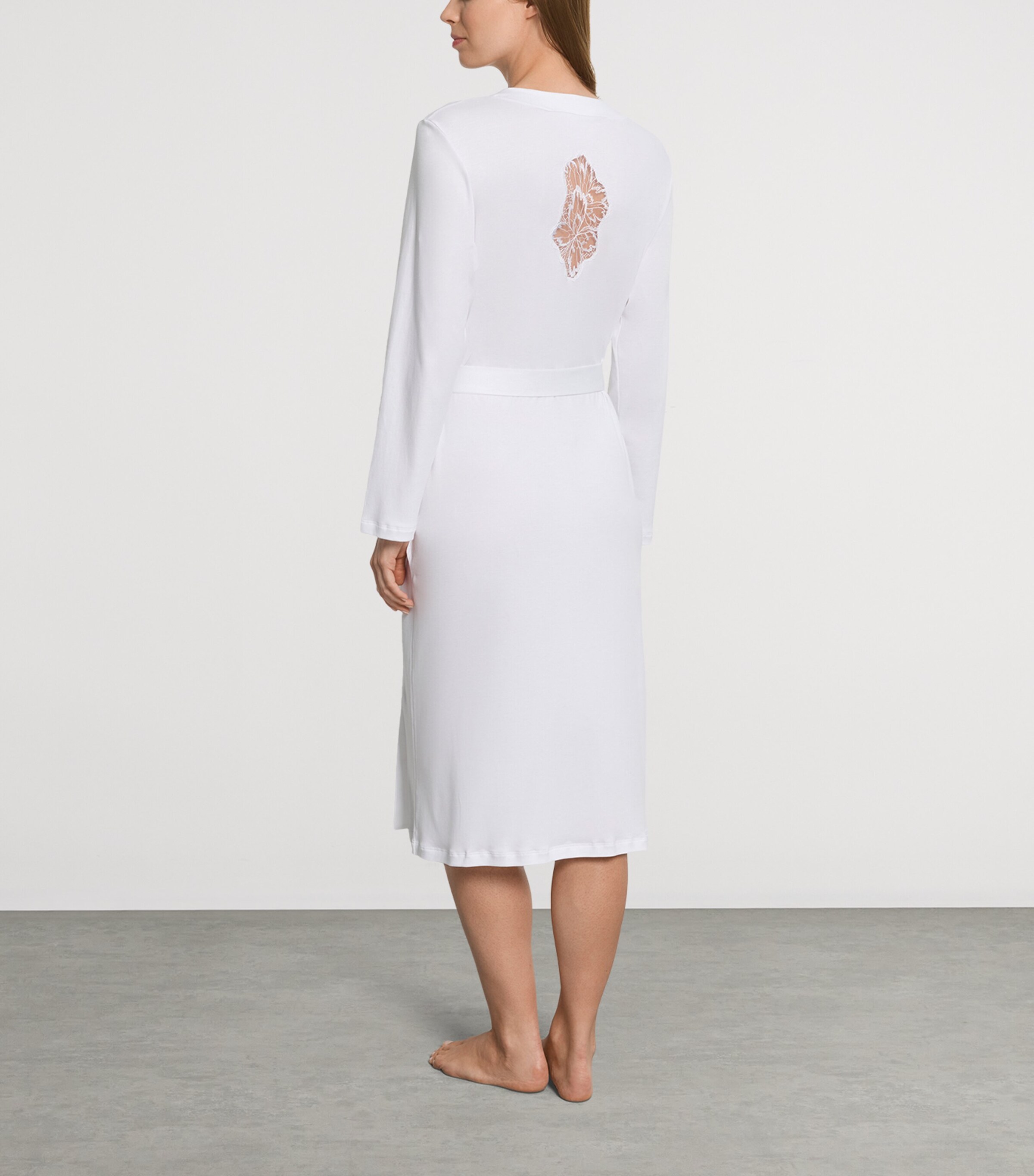 Hanro Womens Cotton Lace-Insert Anne Robe White Image 3
