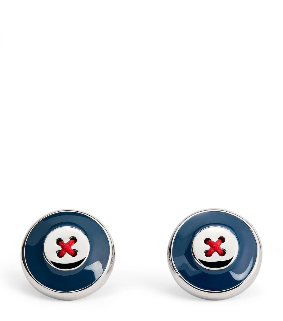 Babette Wasserman Enamel Thread-Detail Round Cufflinks Blue Image 1