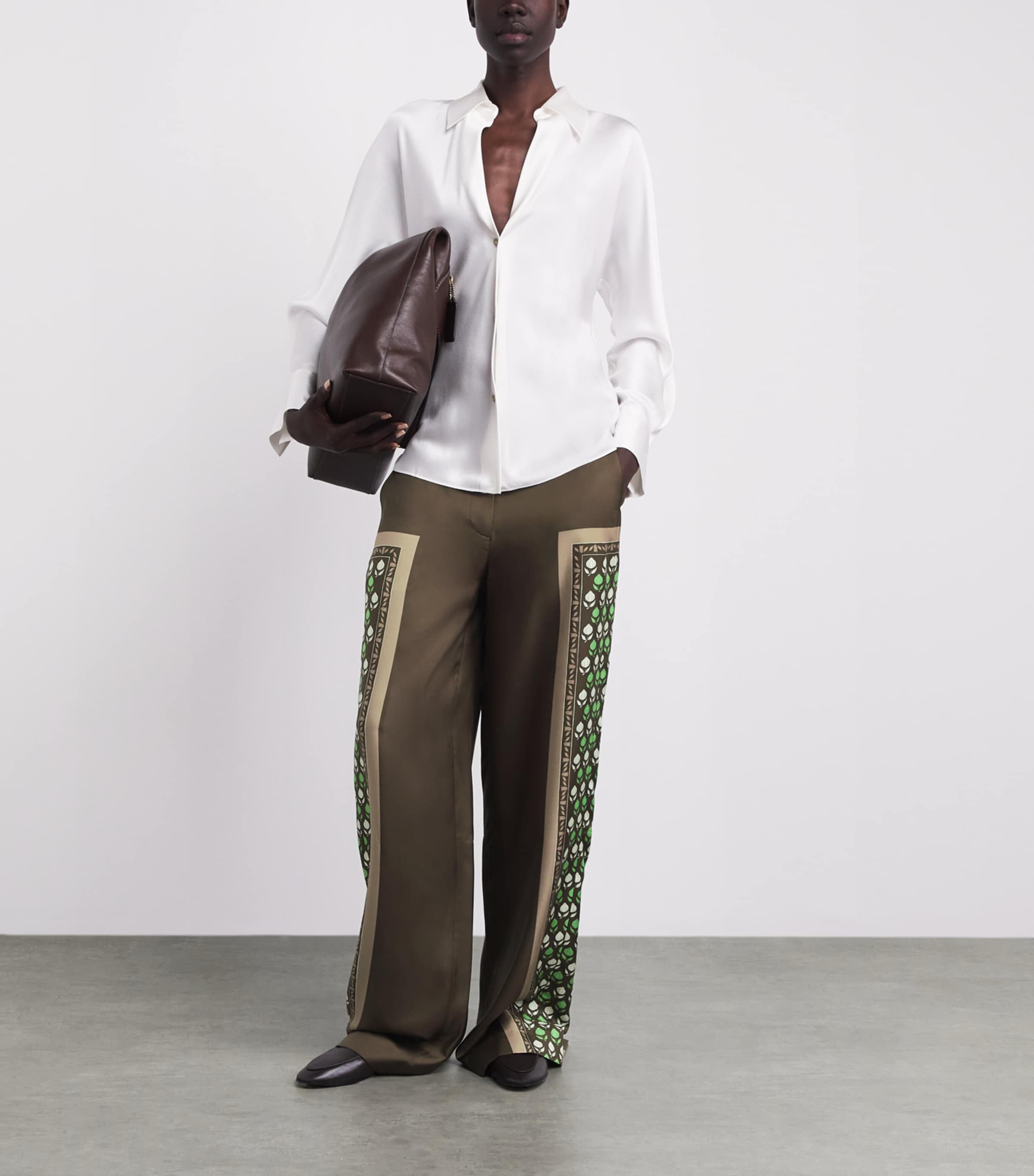 Tory Burch Womens Silk Satin Straight Trousers Chocolate Pmgrnte Image 2
