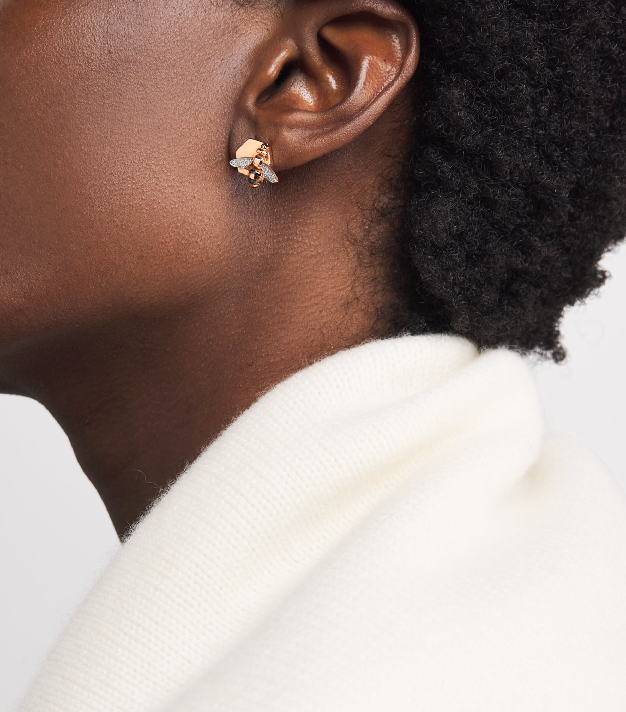 Rose Gold and Diamond Honeycomb Bee Earrings ROSE GOLD Image 2