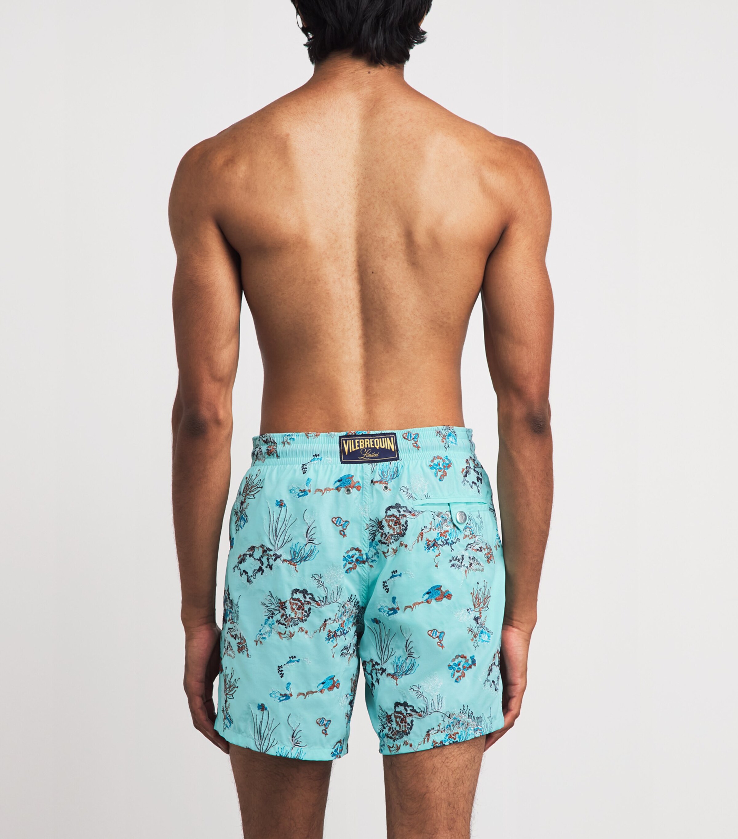 Vilebrequin Mens Reef-Embroidered Mistral Swim Shorts Oxygene Image 4