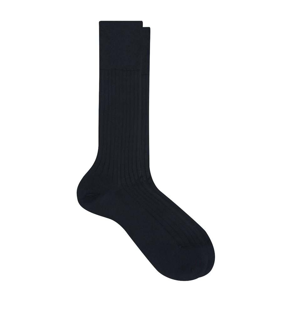 Egyptian Cotton Ribbed Socks NAVY Image 1