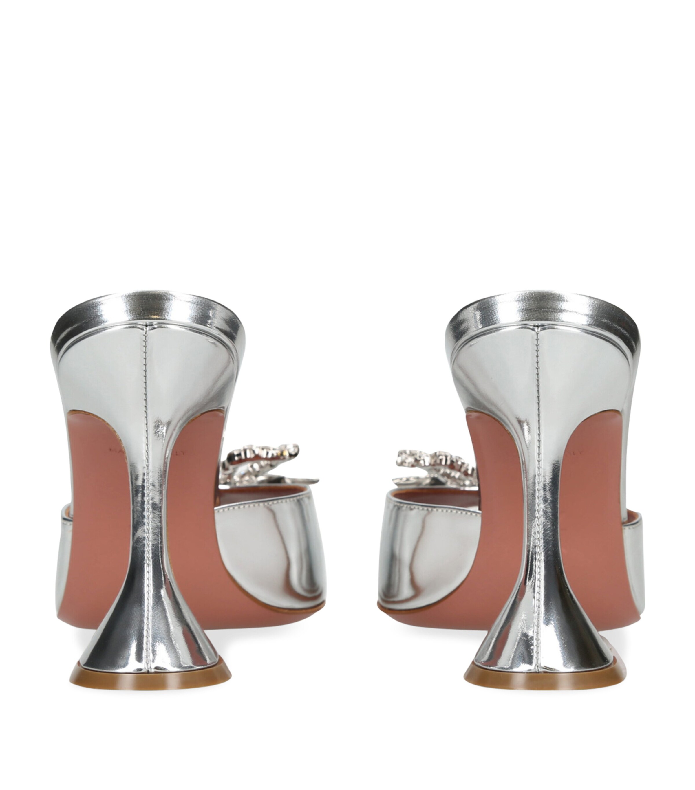 Amina Muaddi Leather Embellished Rosie Mules 95 Silver Image 2