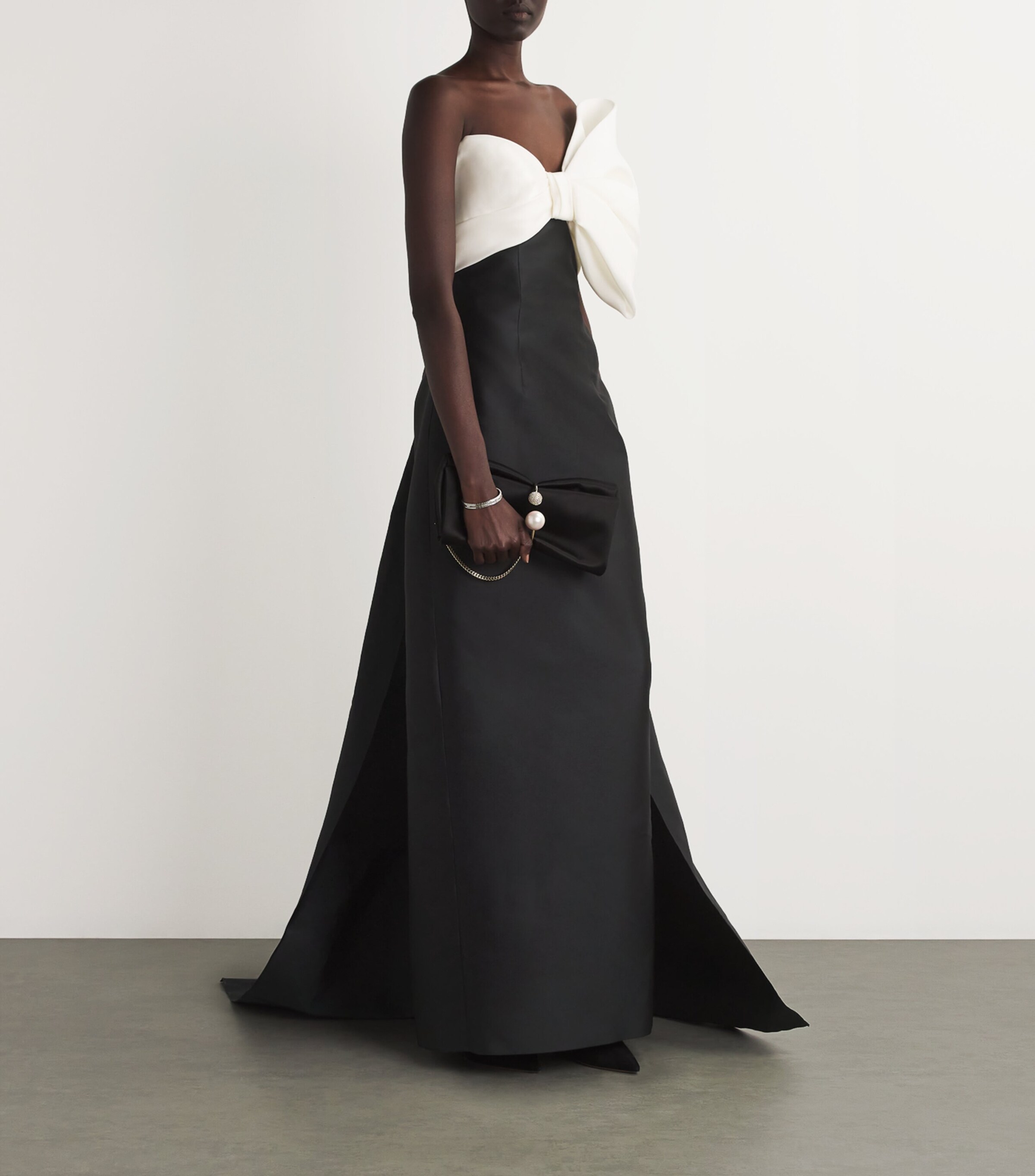 Monique Lhuillier Black Asymmetric Bow Column Gown | Harrods US