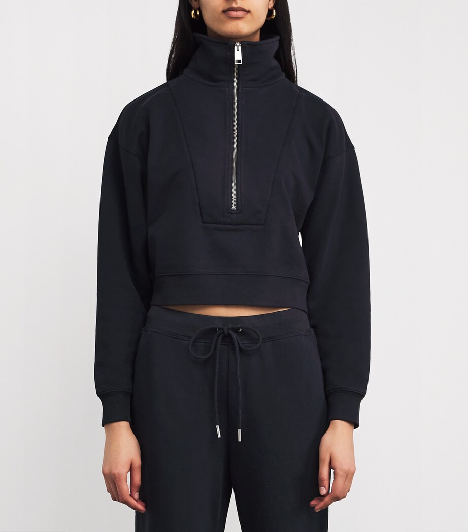 FRAME Womens Cotton-Blend Cropped Sweatshirt Dark Navy Image 3