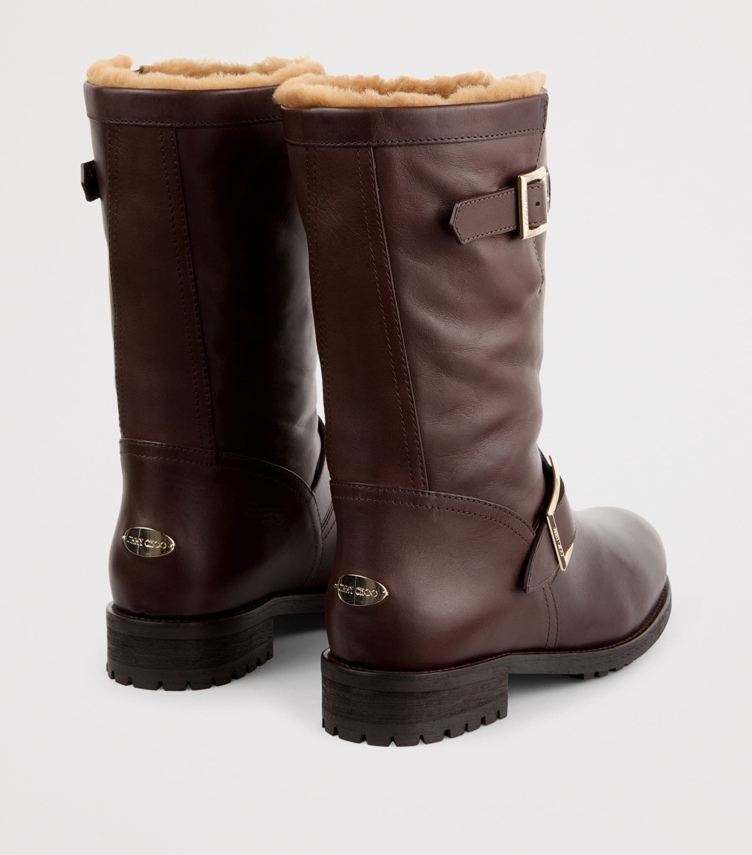 Jimmy Choo Biker Mid Leather Boots Chocolate/teddy Image 3