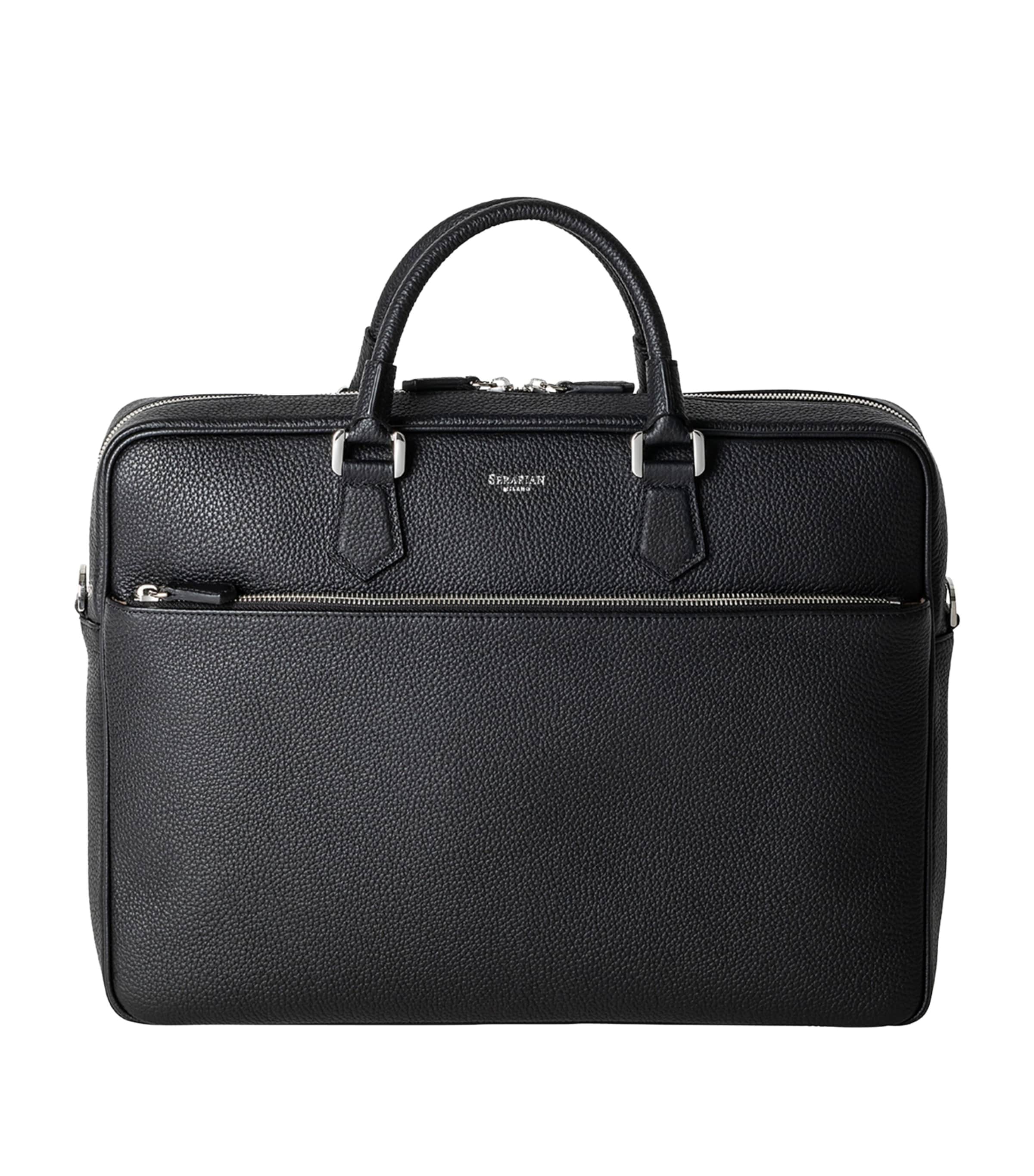 Slim Cachimere Leather Briefcase BLACK Image 1