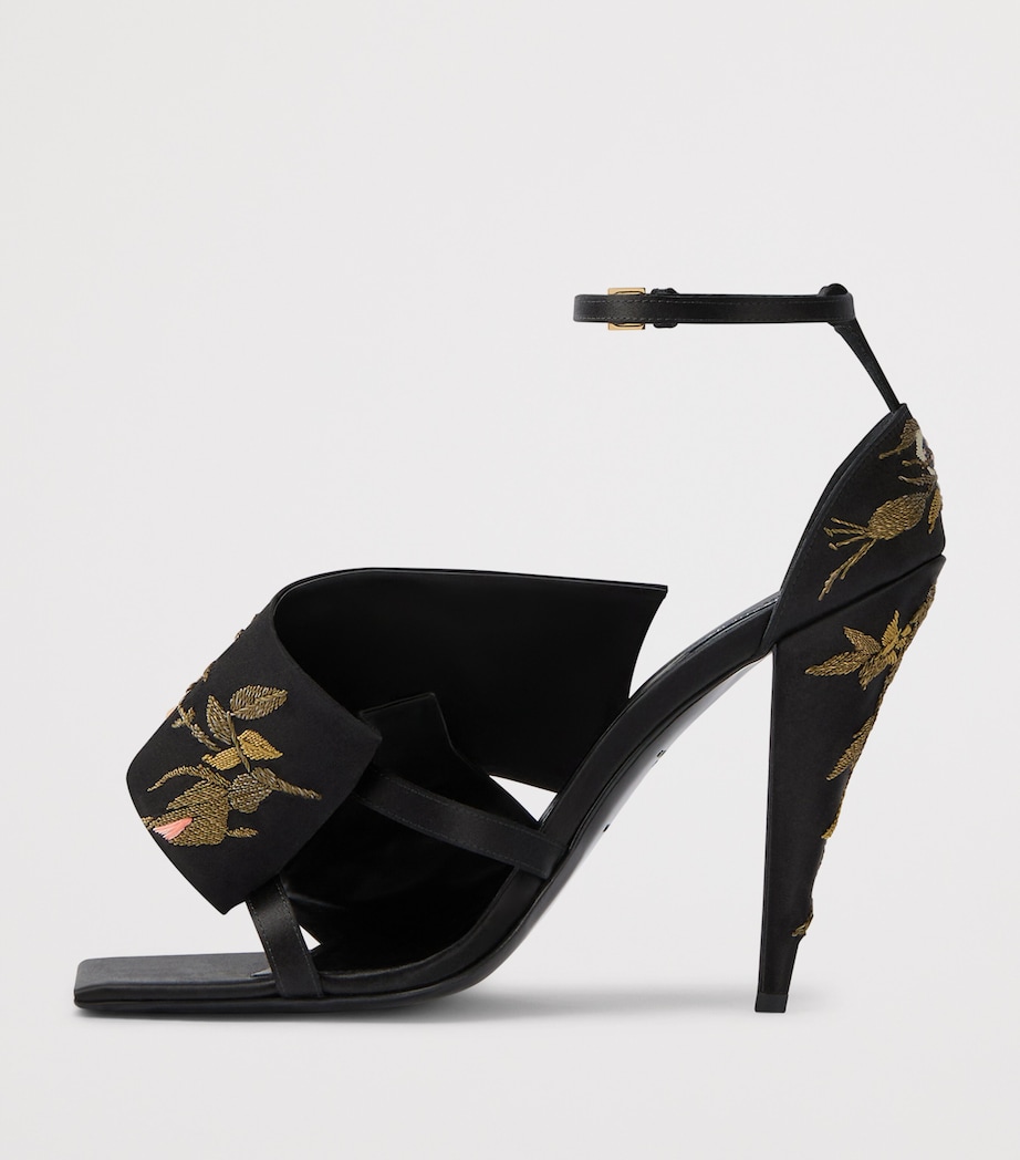 Leather Twisted Ribbon Heeled Sandals 95 BLACK Image 4