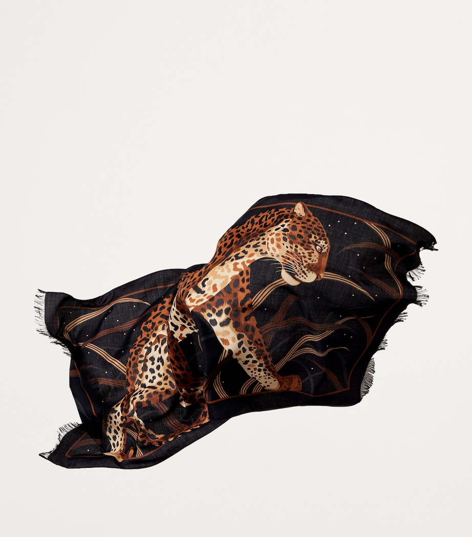 Cashmere-Silk Panther in the Jungle Scarf BLACK Image 4