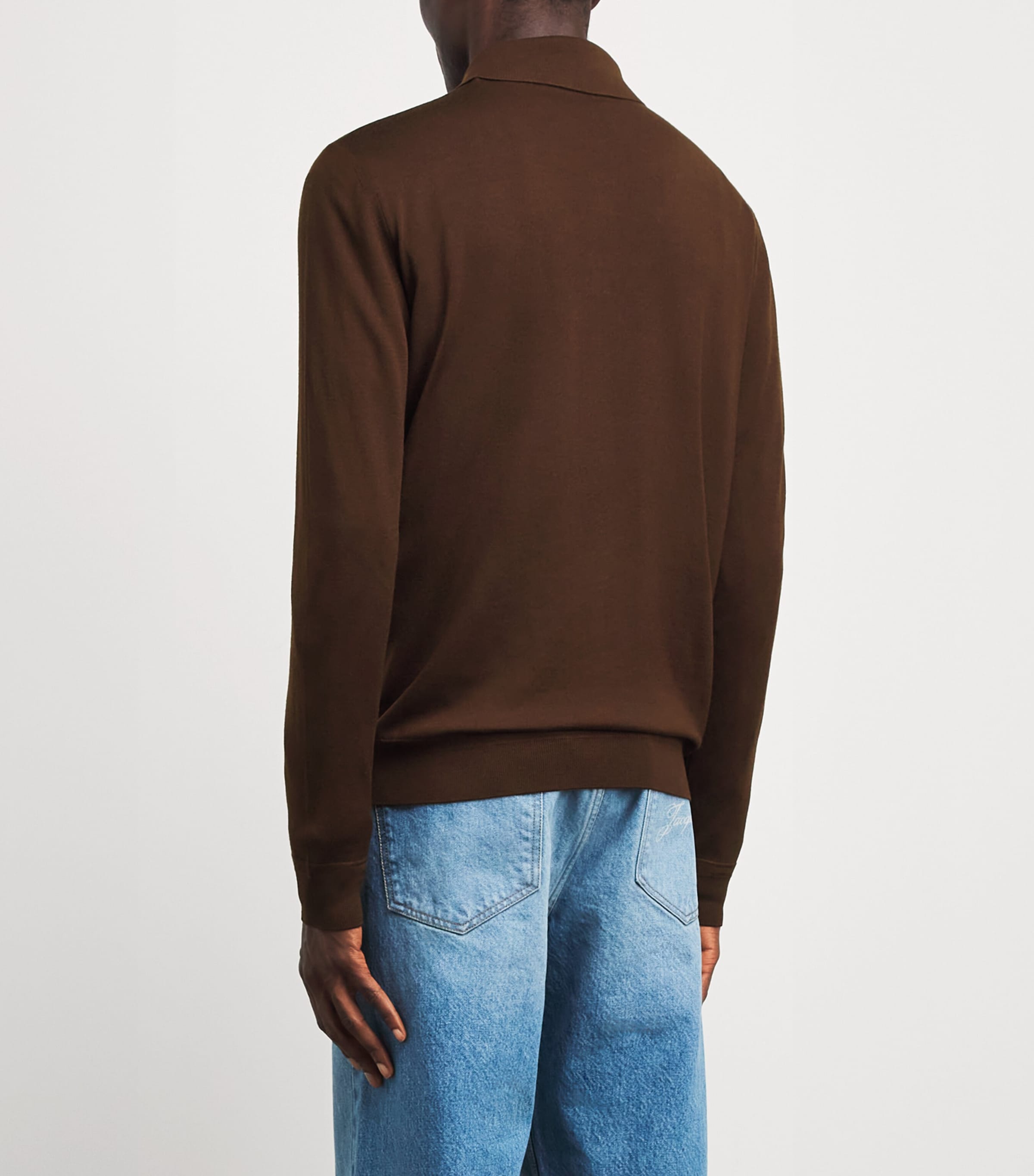 Brett Johnson Mens Virgin Wool Long-Sleeve Polo Shirt Chestnut Image 5