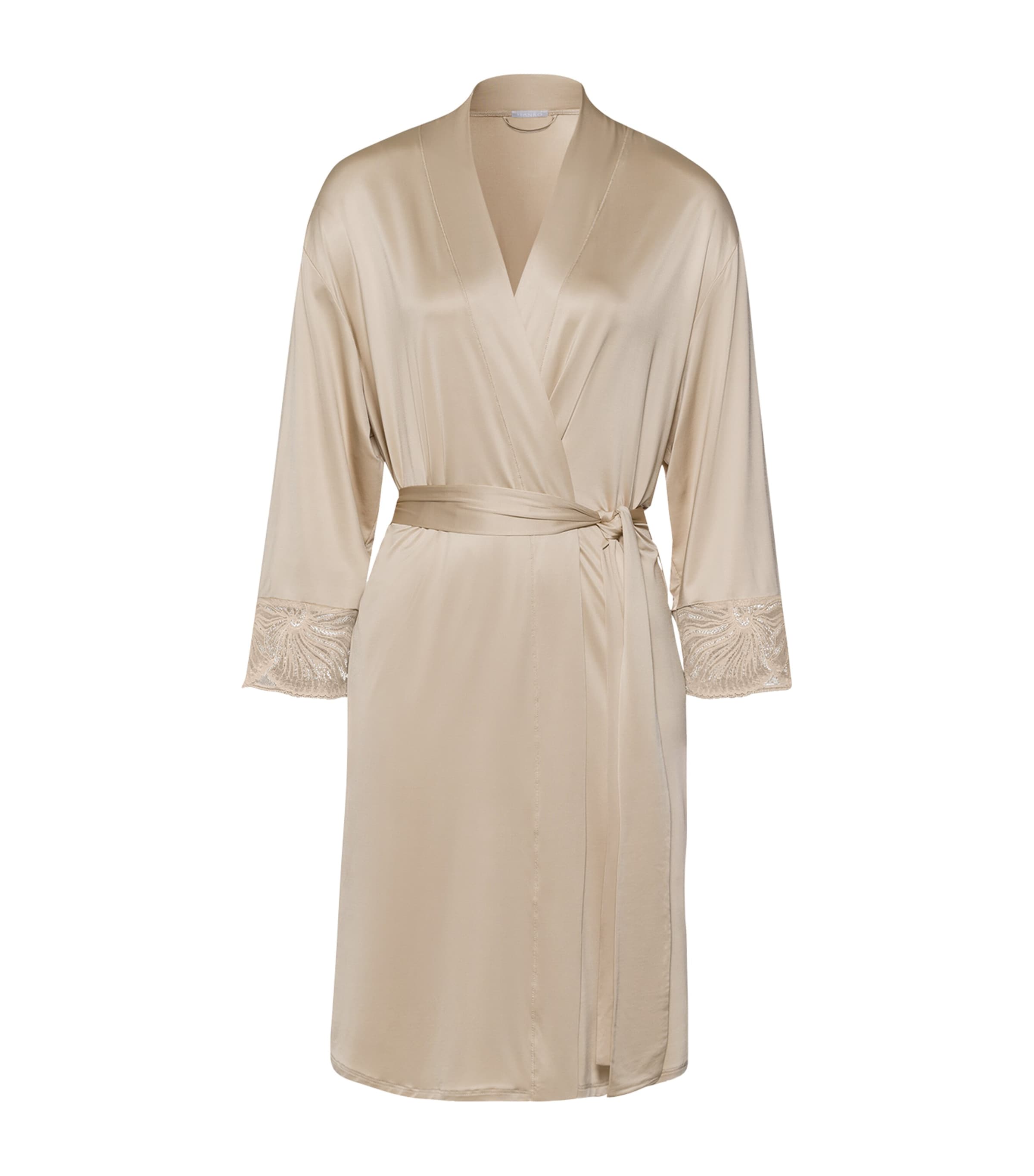 Hanro Satin Lace-trim Lilith Robe In Gray