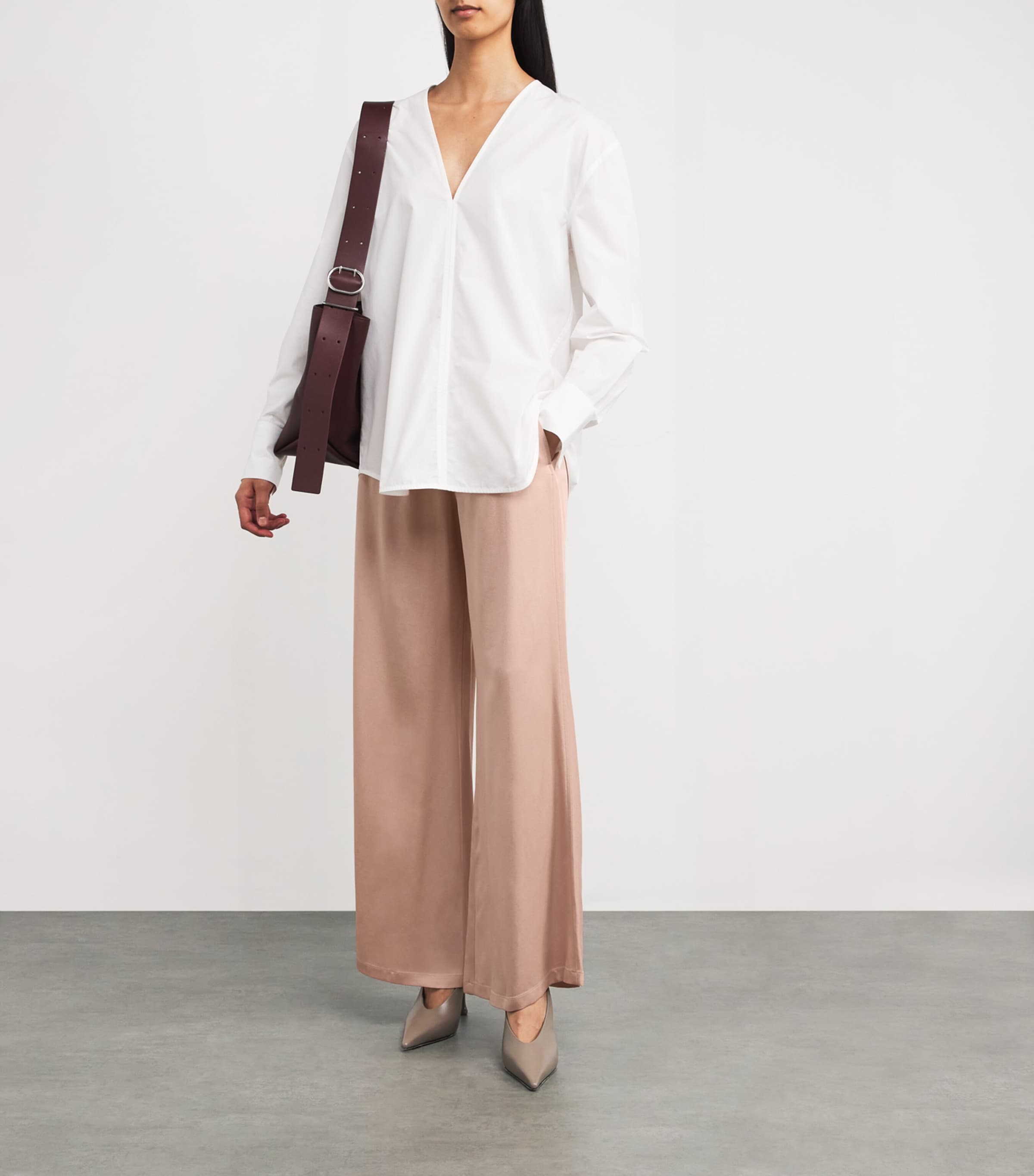 Fabiana Filippi Womens Satin Wide-Leg Trousers Rosa Creta Image 2