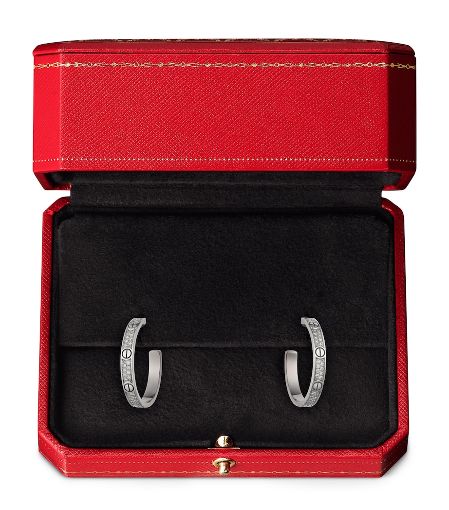 White Gold and Diamond Love Hoop Earrings WHITE GOLD Image 5