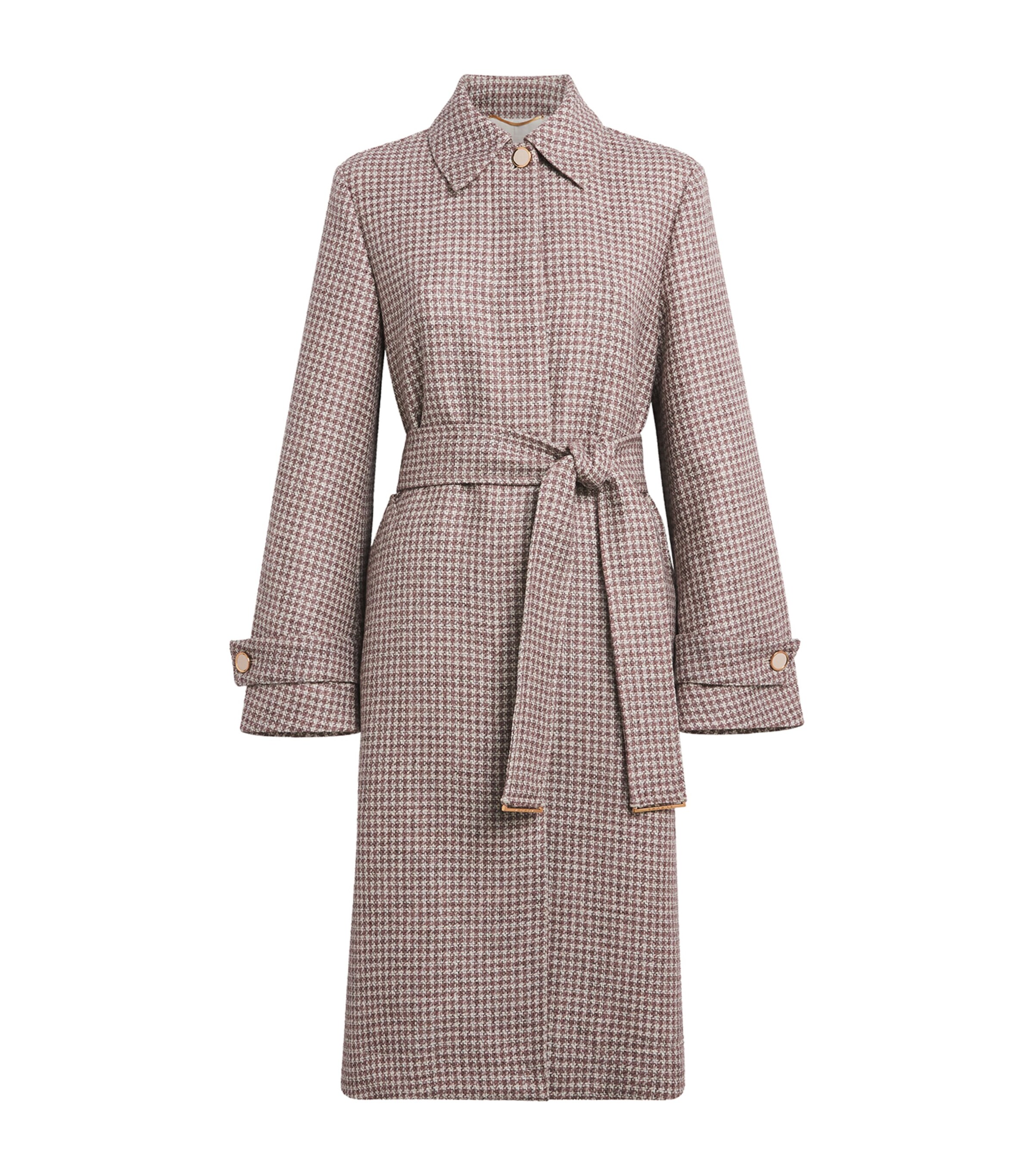 Agnona Womens Wool-Silk-Linen Belted Coat Dark Pink White Corallin Image 1