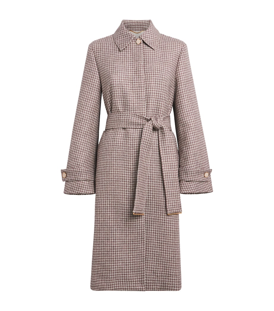 Agnona Womens Wool-Silk-Linen Belted Coat Dark Pink White Corallin Image 1