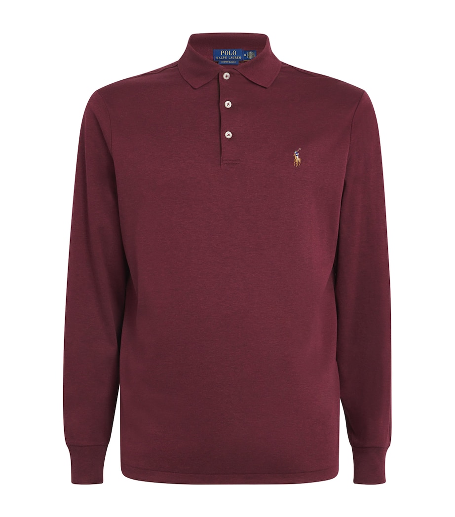 Pima Cotton Long-Sleeve Polo Shirt RED Image 1