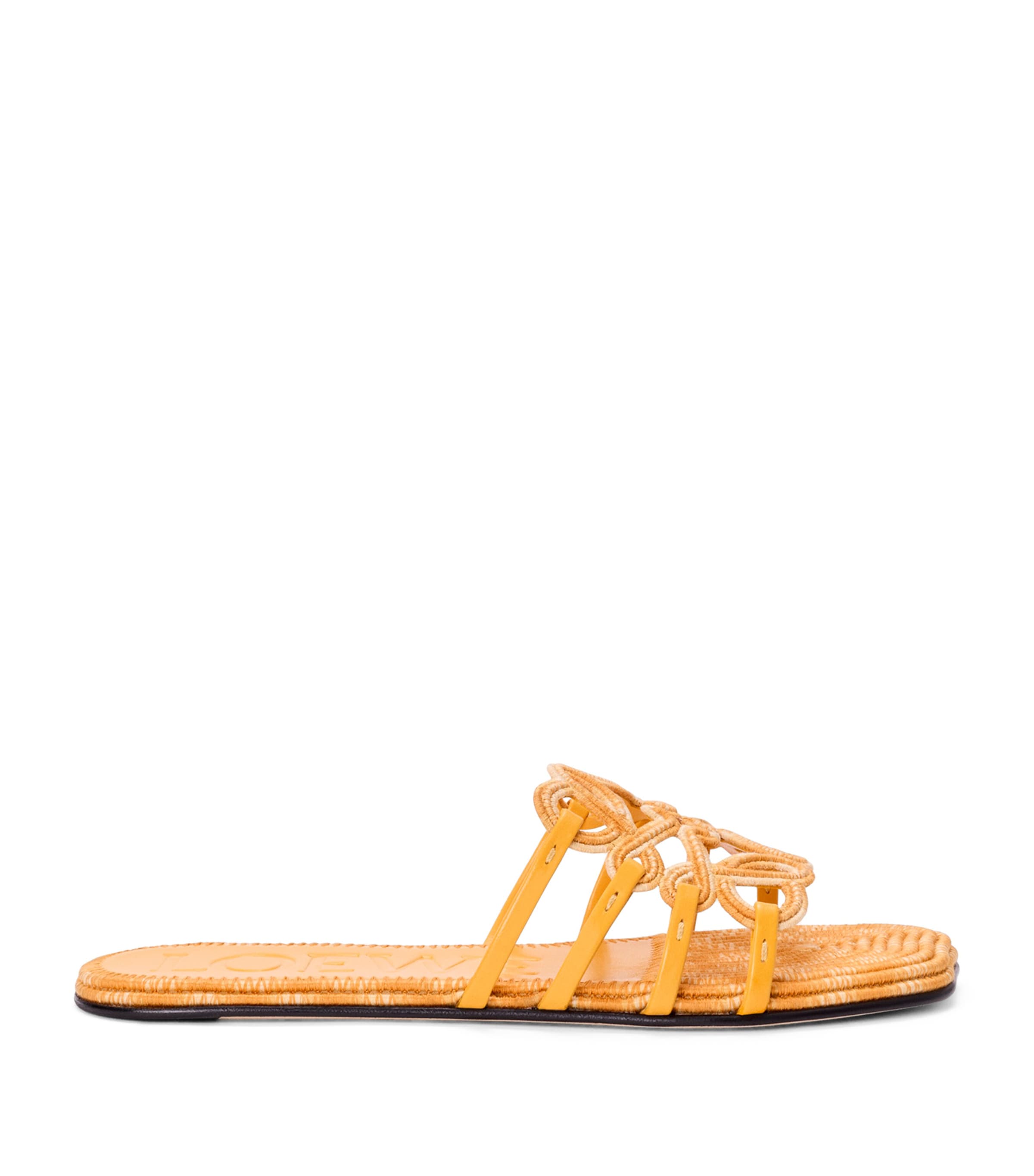 LOEWE x Paula's Ibiza Leather Embroidered Petal Anagram Slides Golden Yellow Image 1