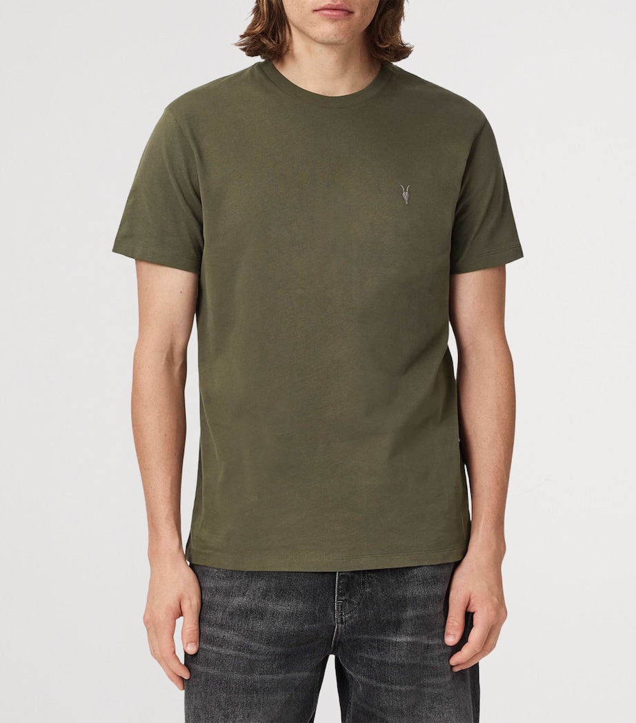 AllSaints Mens Embroidered Ramskull Dexter T-Shirt Wild Green Image 3