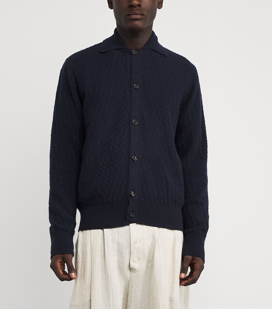 Wool Zigzag-Knit Cardigan NAVY Image 3