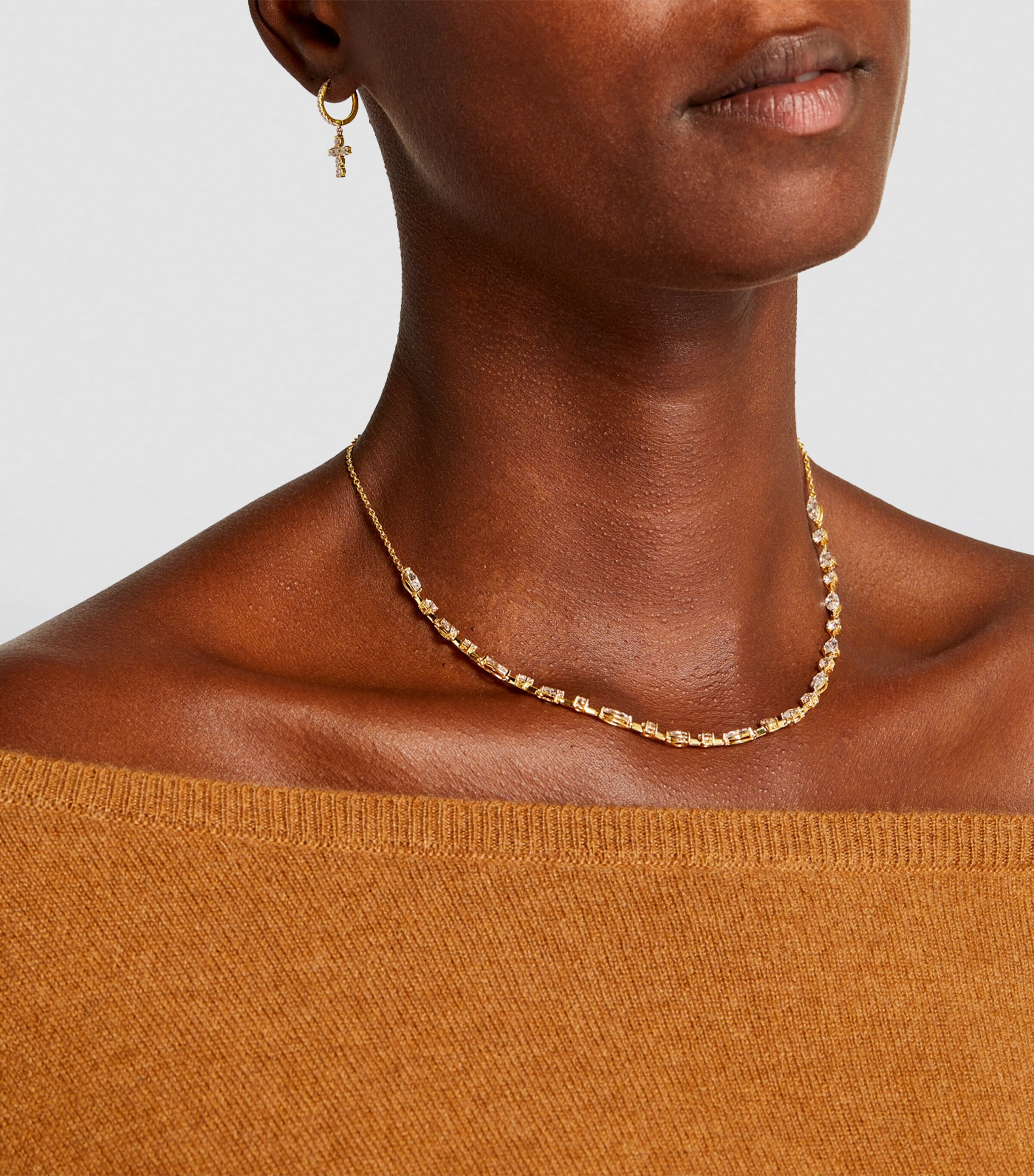 Anita Ko Yellow Gold and Diamond Cross Single Huggie Yellow Gold Image 5