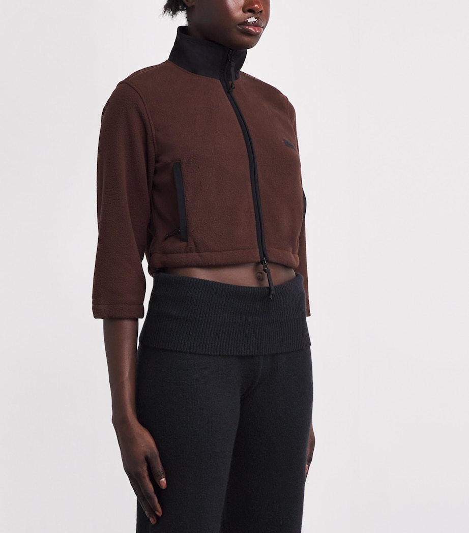 Fleece Zip-Up Cropped Sweatshirt COCOA Image 3