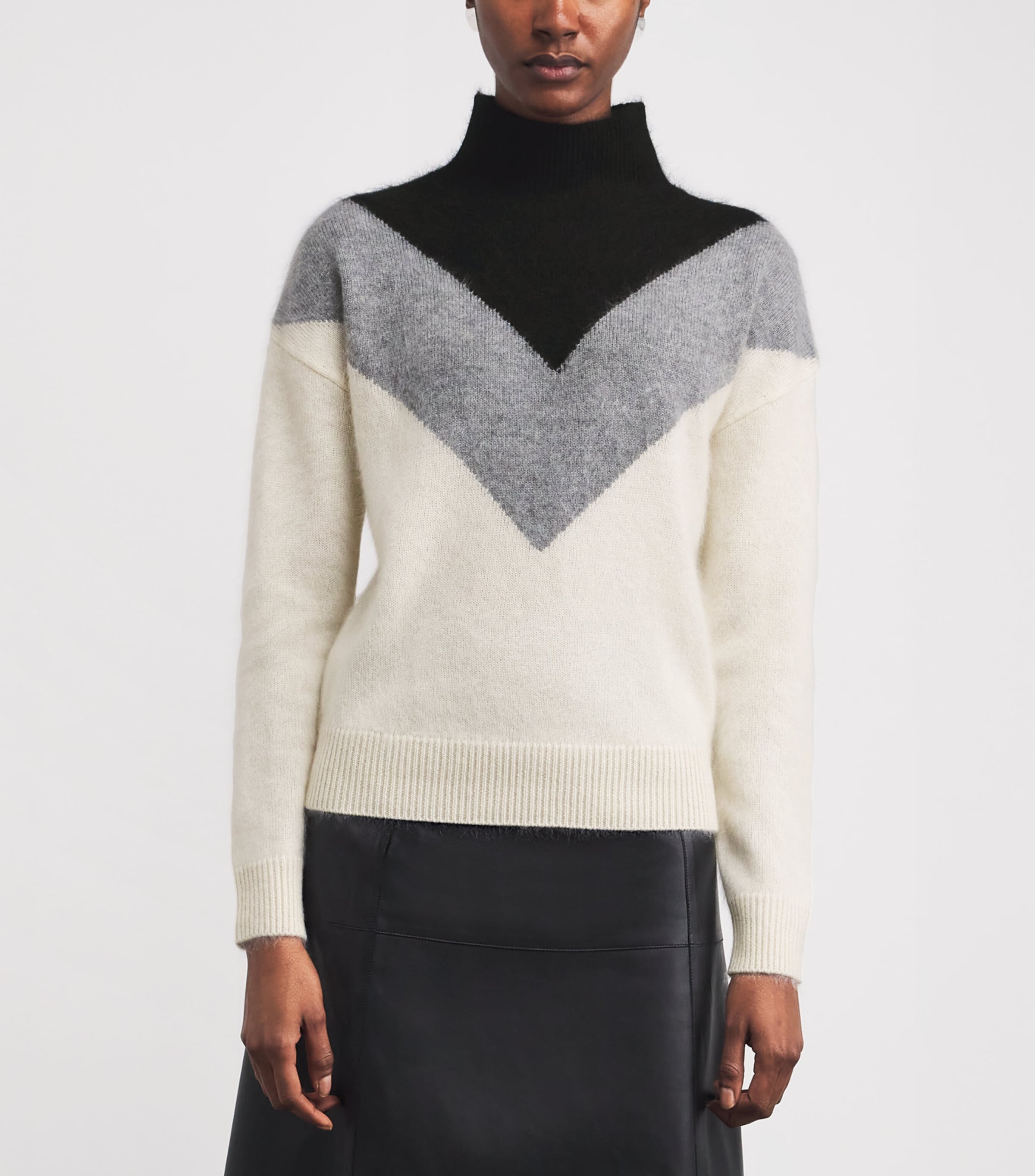 Cashmere Chevron Rollneck Sweater CHK-IVORY MULTI Image 3