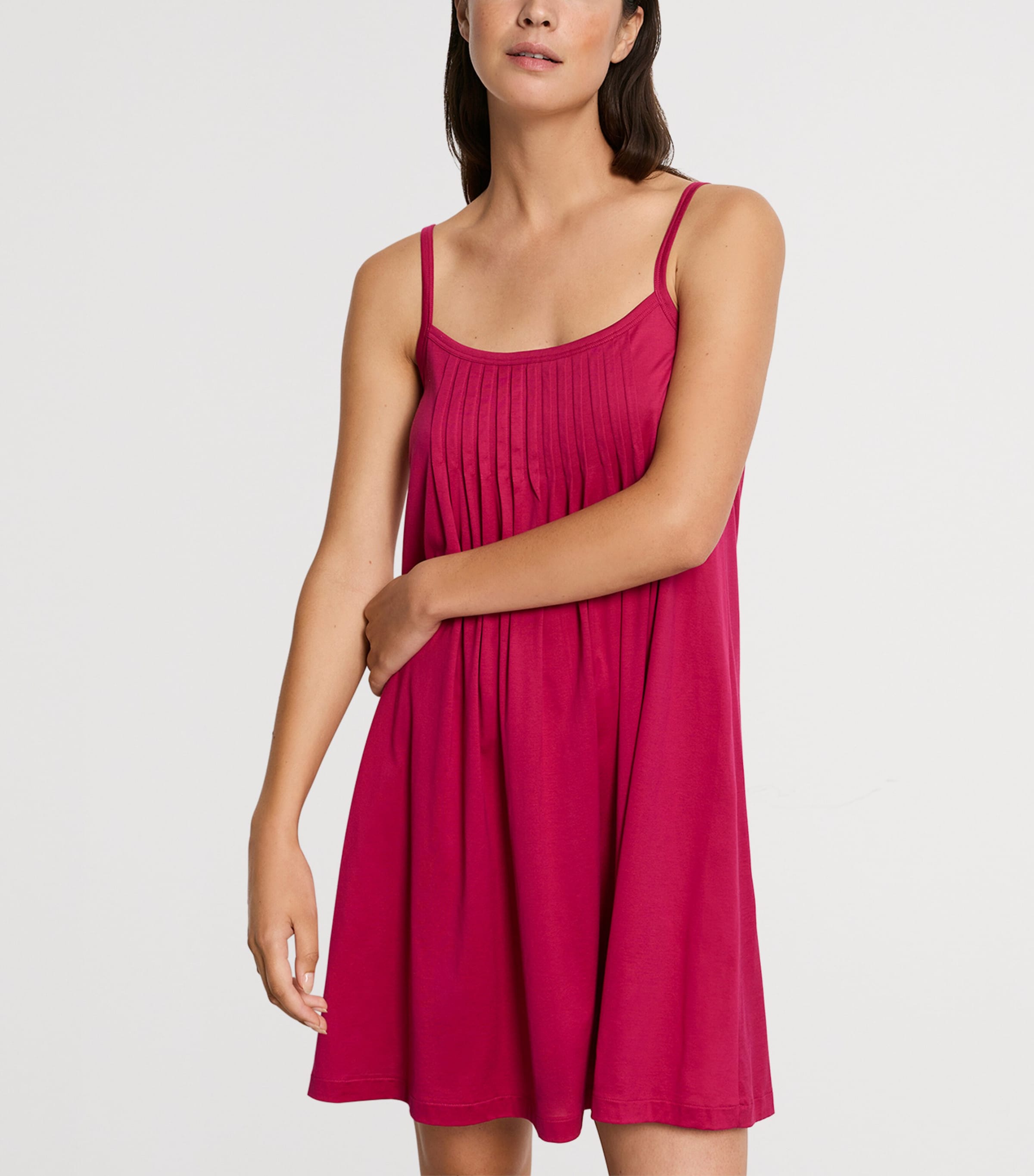 Hanro Womens Cotton Juliet Mini Nightdress Light Sangria Image 2