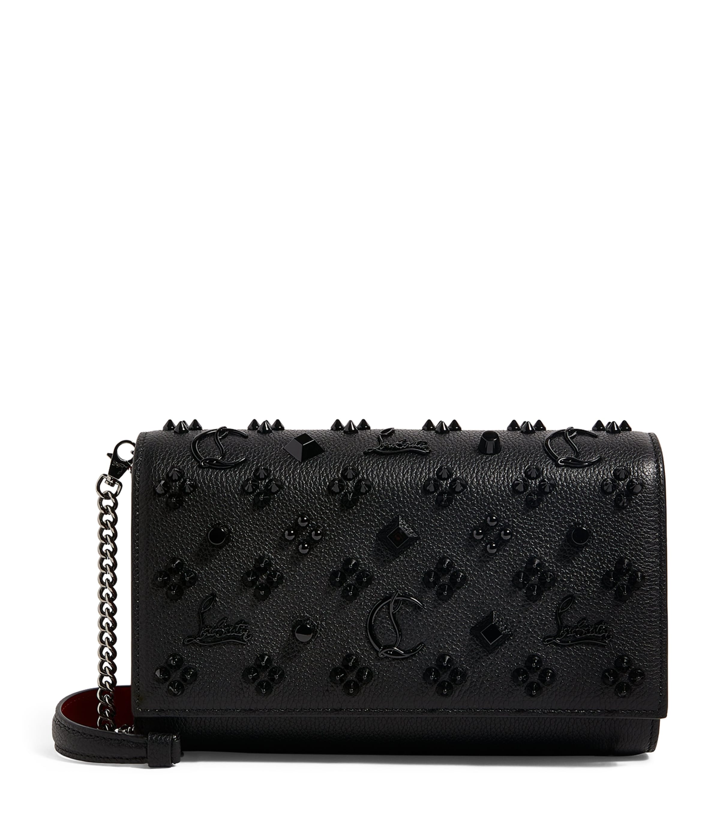 Christian Louboutin Paloma Fold-over Embellished Clutch Bag In Black