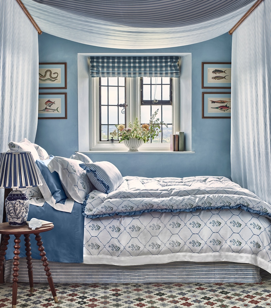 x Memo Press Silk Forget Me Not Super King Duvet Cover (260cm x 220cm) BLUE/IVORY Image 2