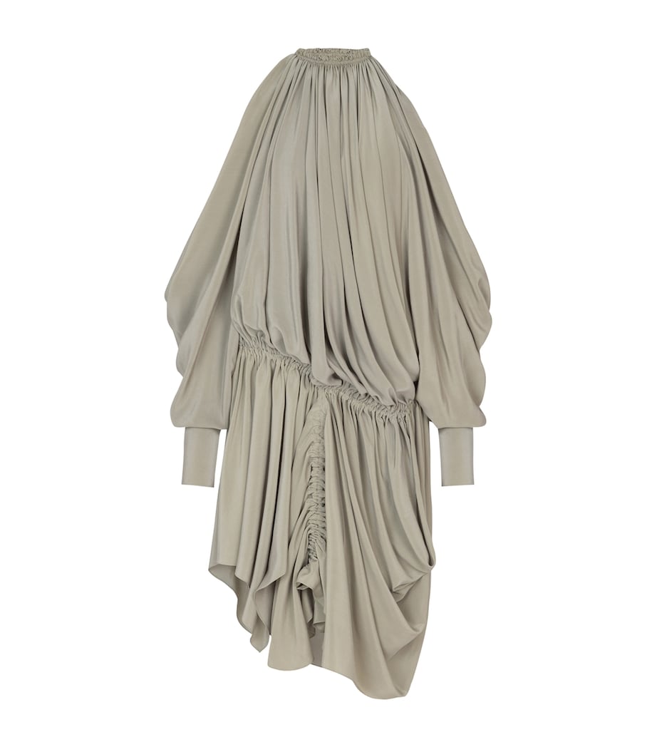 Balmain Womens Silk Crepe Draped Mini Dress Vert Laurier Image 1