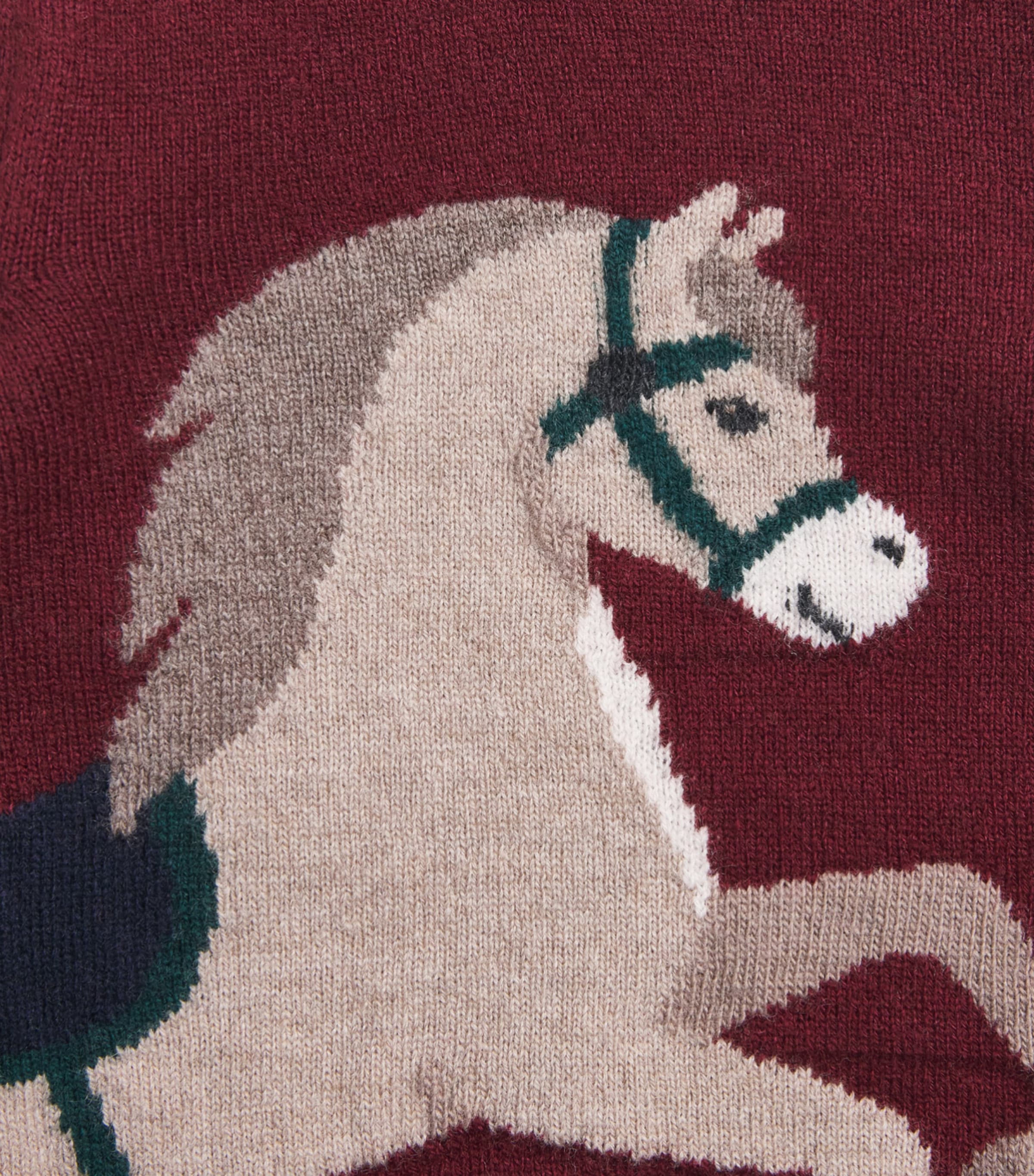 Per Te Wool-Cashmere Horse Jacquard Sweater (3-18 Months) Bordeaux Image 3