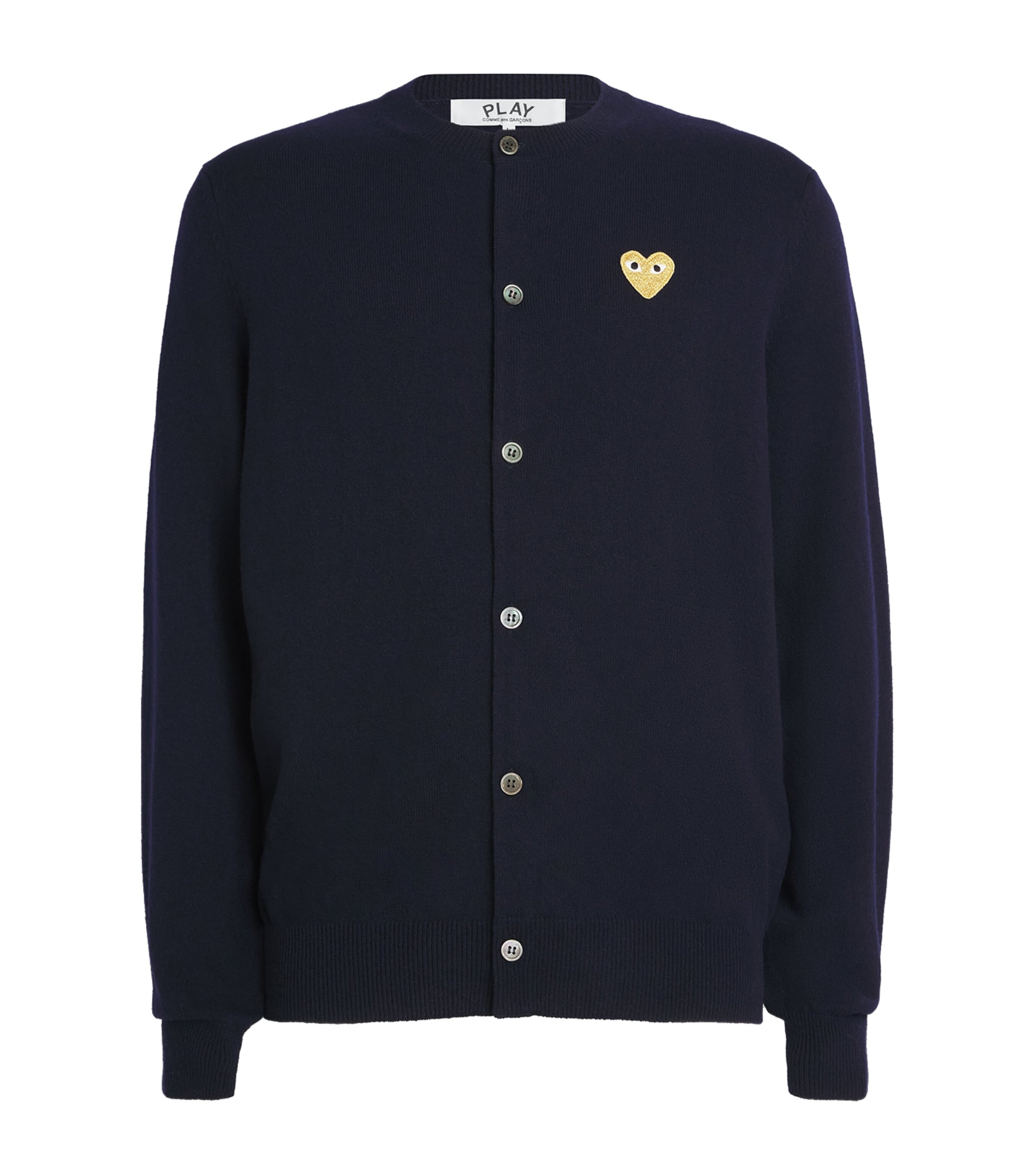 Comme Des Garçons Play Ribbed Wool Cardigan Cuffs Edges Hem In Black