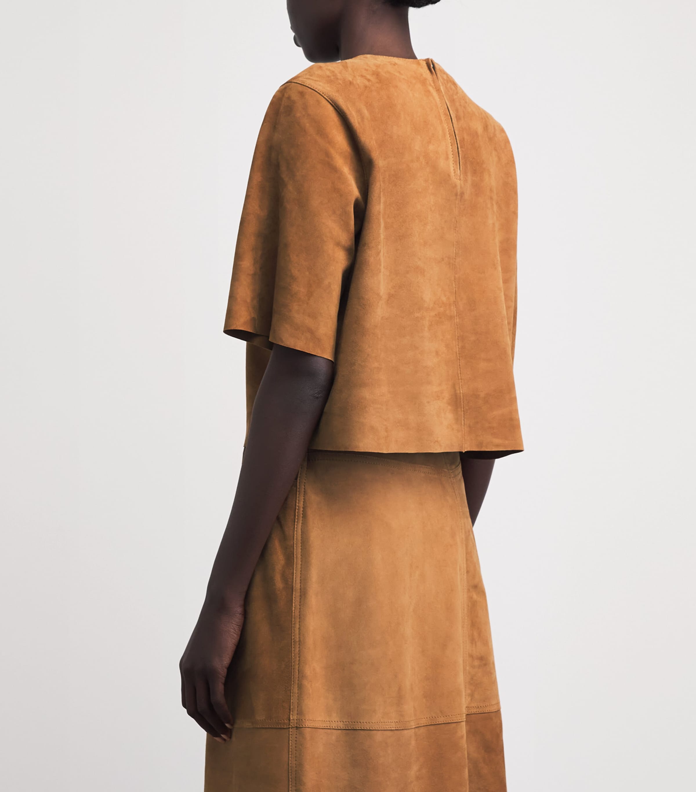 ME+EM Womens Suede Boxy Luxe T-Shirt Cigaro Brown Image 5