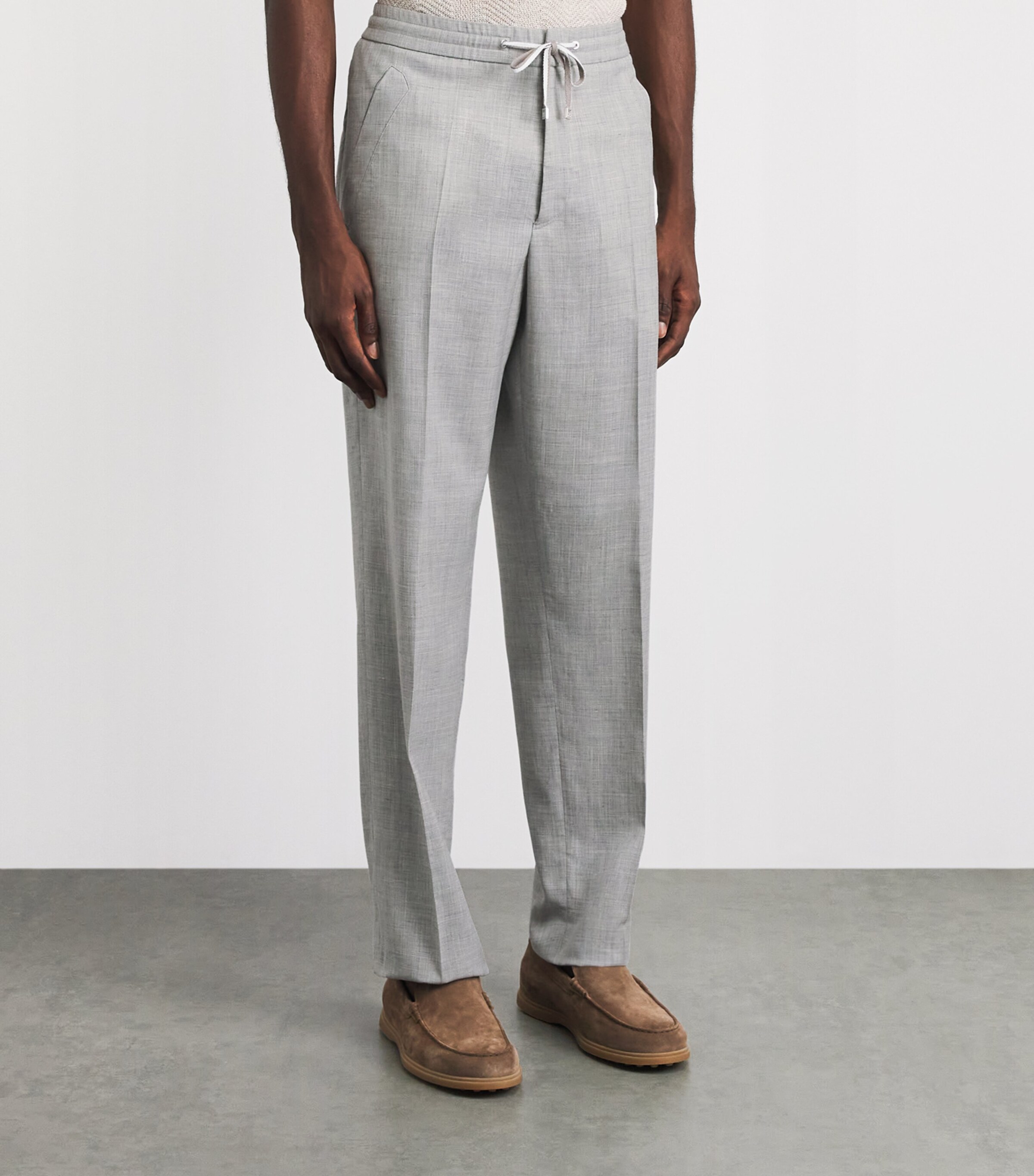 Brett Johnson Mens Wool-Silk-Linen Drawstring Trousers Light Grey Image 4