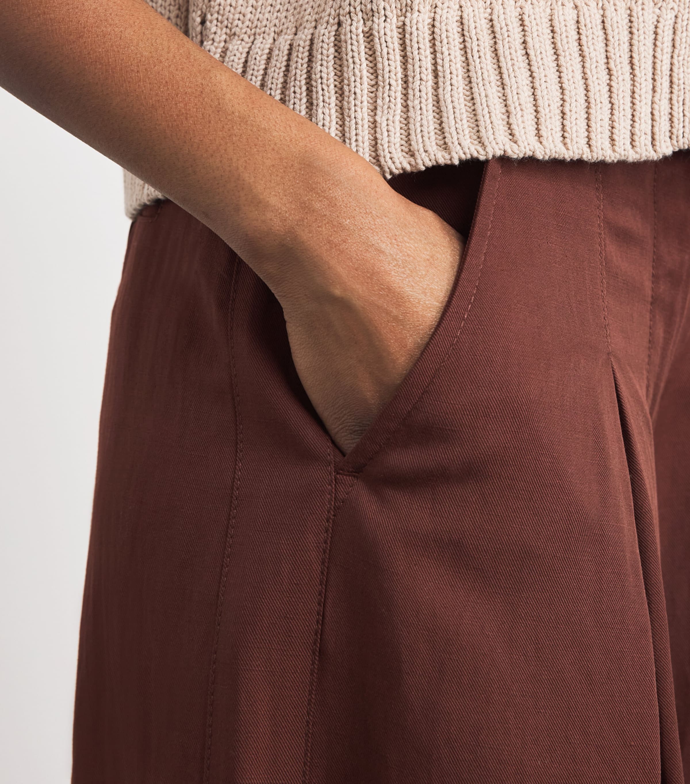 ME+EM Womens Pleated Wide-Leg Trousers Cinnamon Brown Image 3
