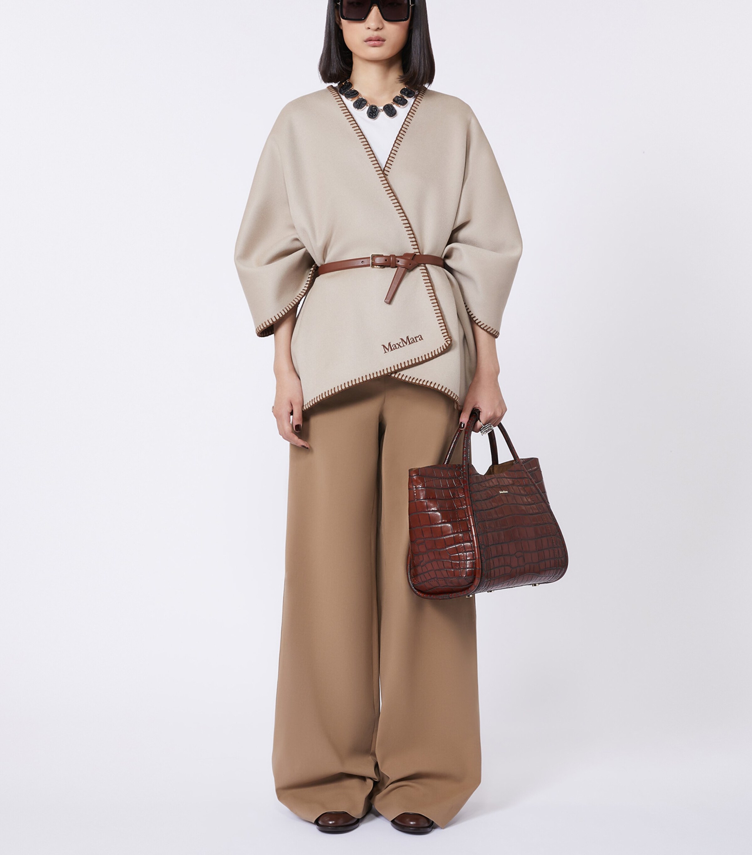 Max Mara Small Croc-Embossed Leather Marine Top-Handle Bag Brown Image 2