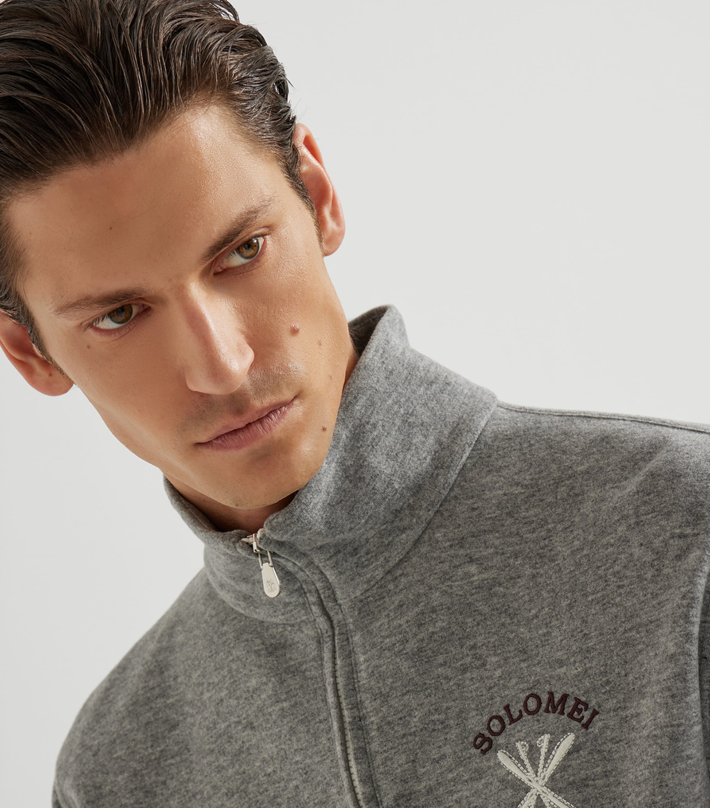 Brunello Cucinelli Grey Cashmere-Blend Quarter-Zip