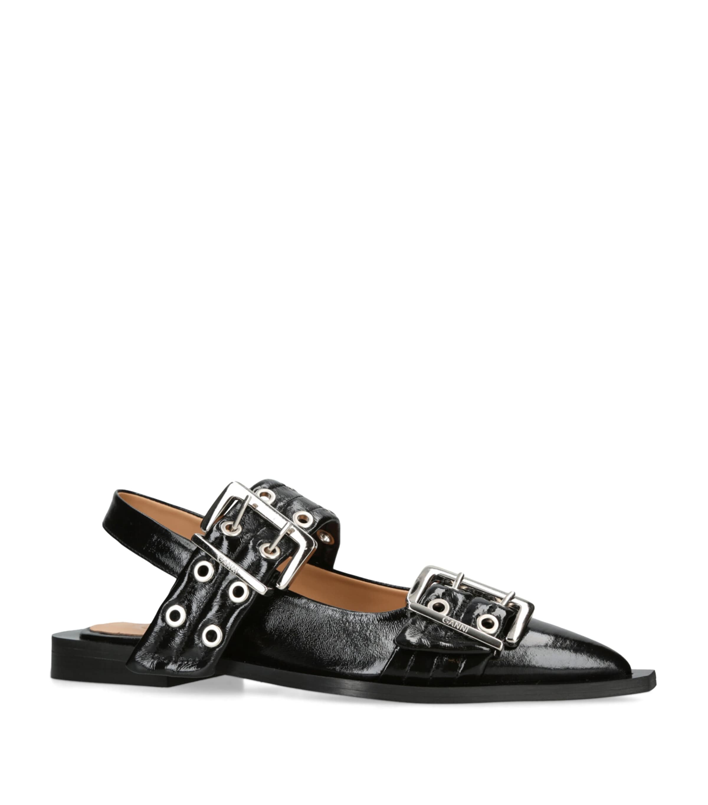 GANNI Leather Buckle Ballet Flats | Harrods US
