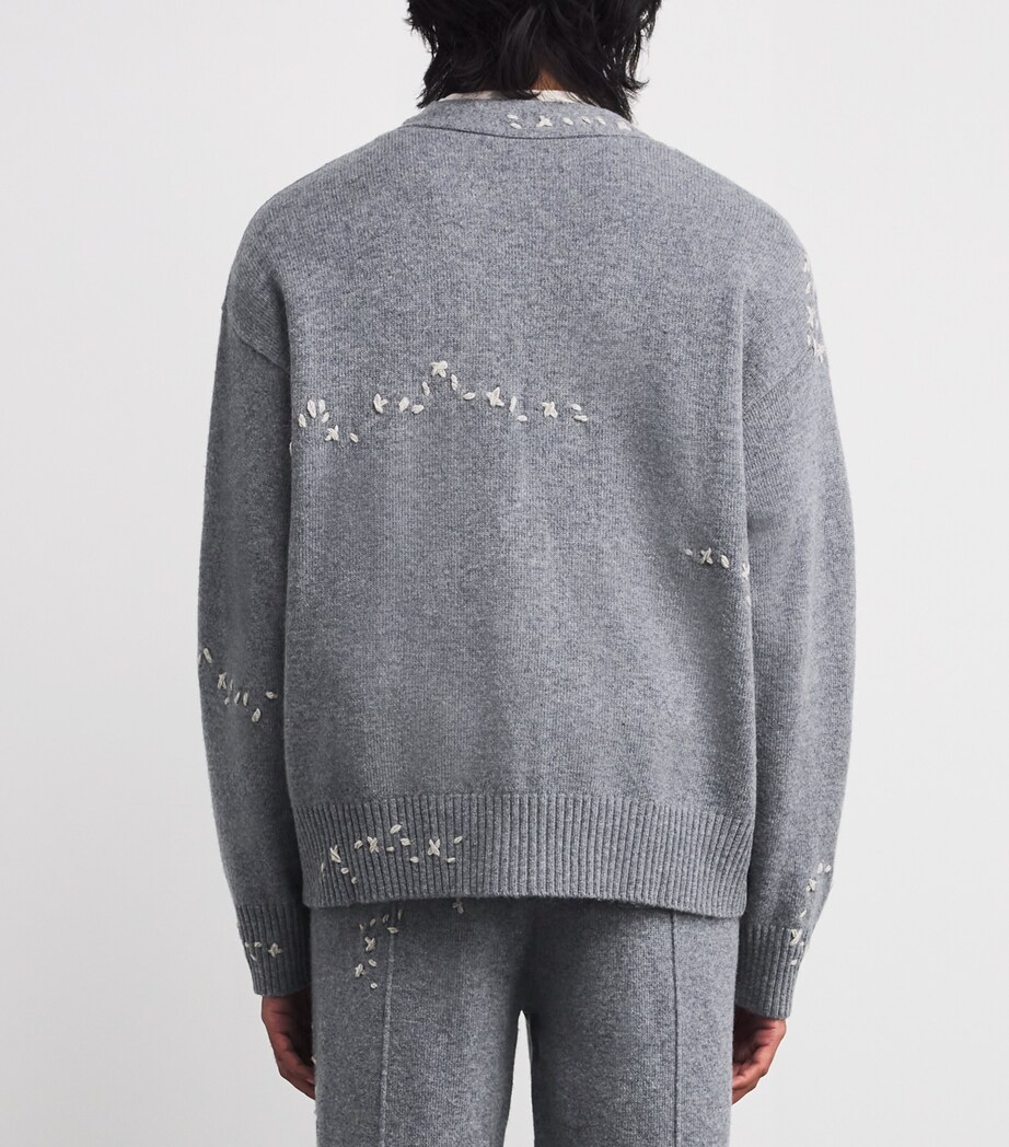 Wool Exposed Stitching Cardigan GREY Image 4