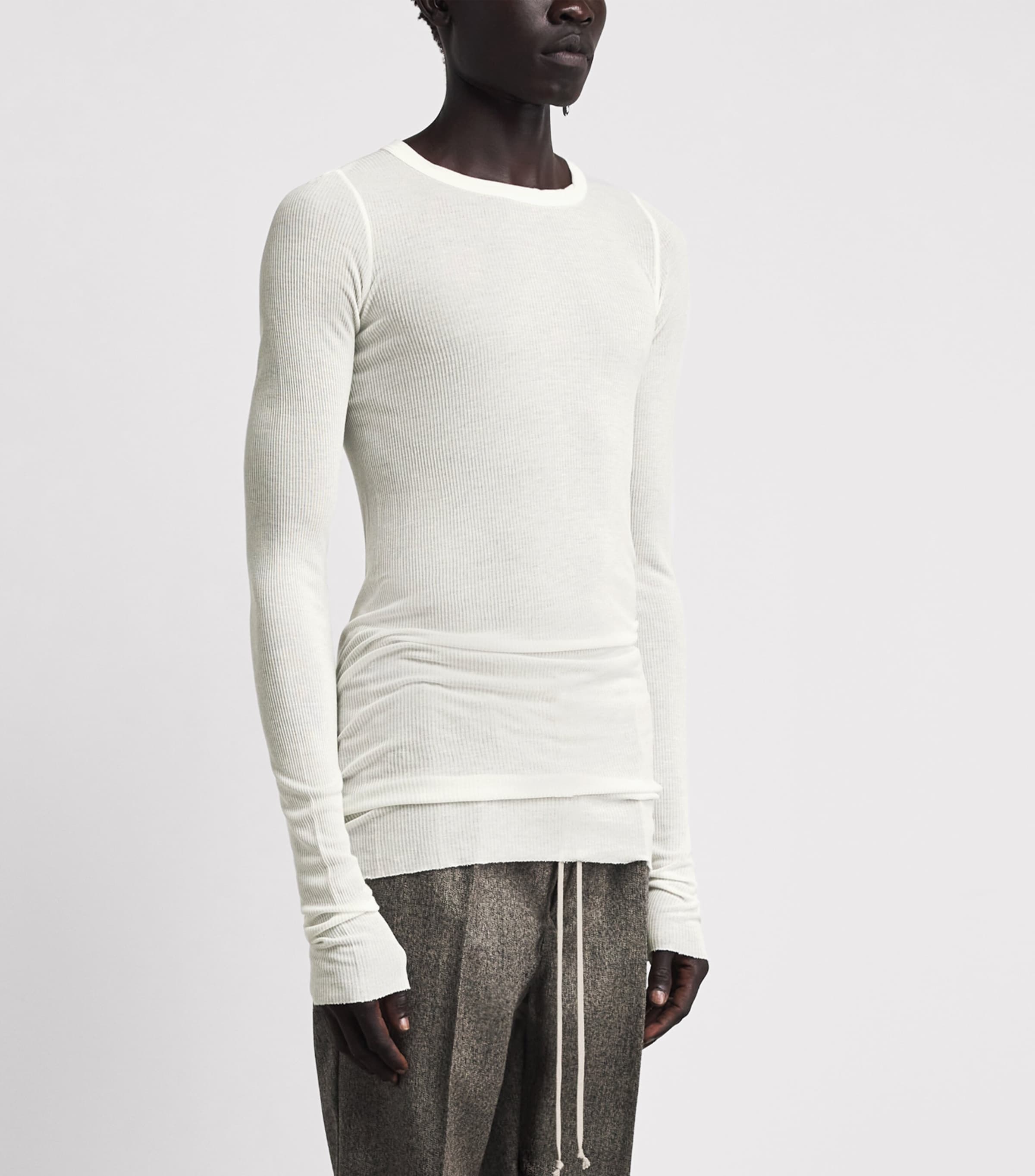 Rick Owens Mens Rib LS Long-Sleeve T-Shirt Milk Image 4