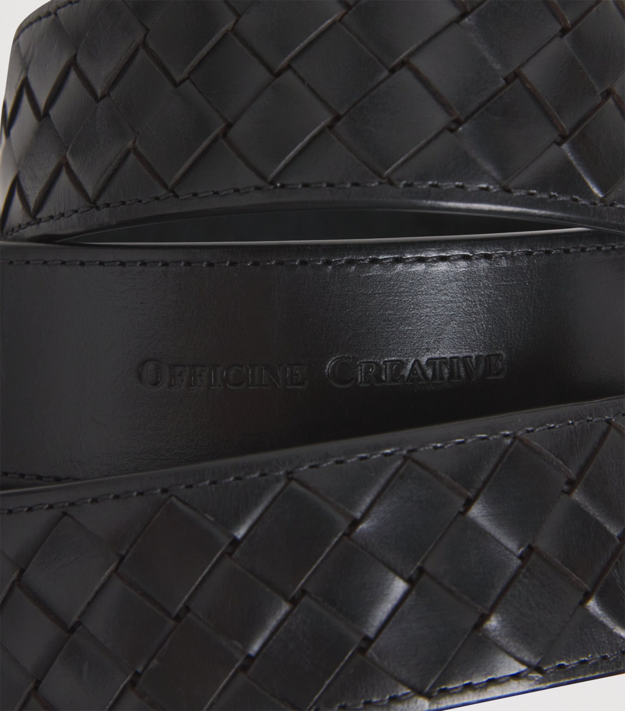 Officine Creative Leather Woven Reversible Belt Nero Image 5